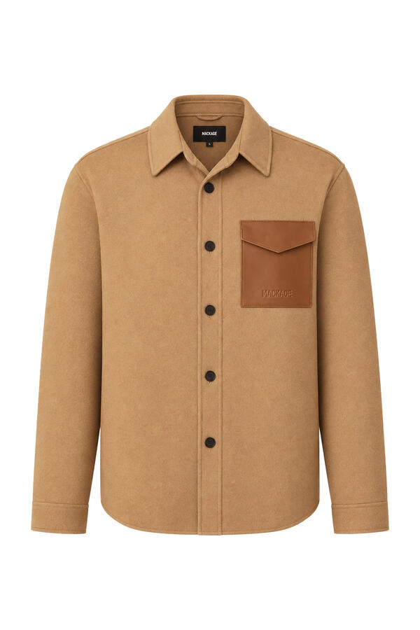  Emmanuel Double-Face Wool Overshirt with Leather Patch Pocket