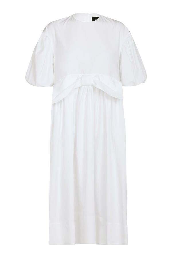 Puff Sleeve Gathered Bow Smock Dress