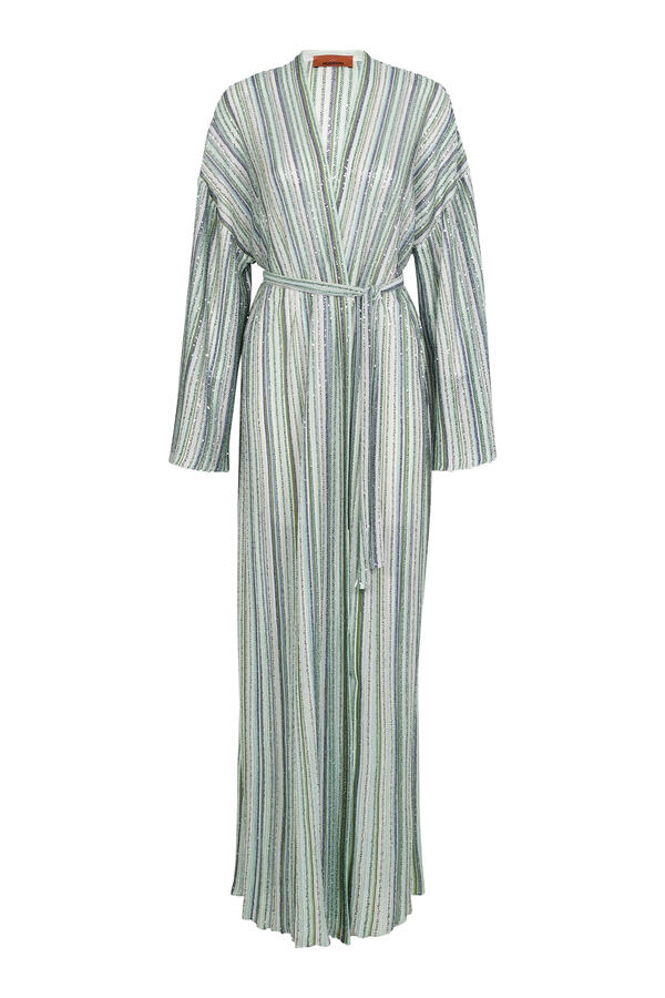  Ribbed Long Cardigan with Belt 