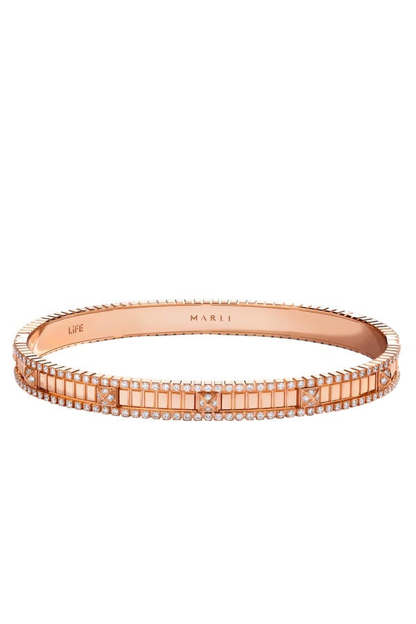 LIFE Full Diamond Hinged Bangle, 18K Rose Gold & Diamonds