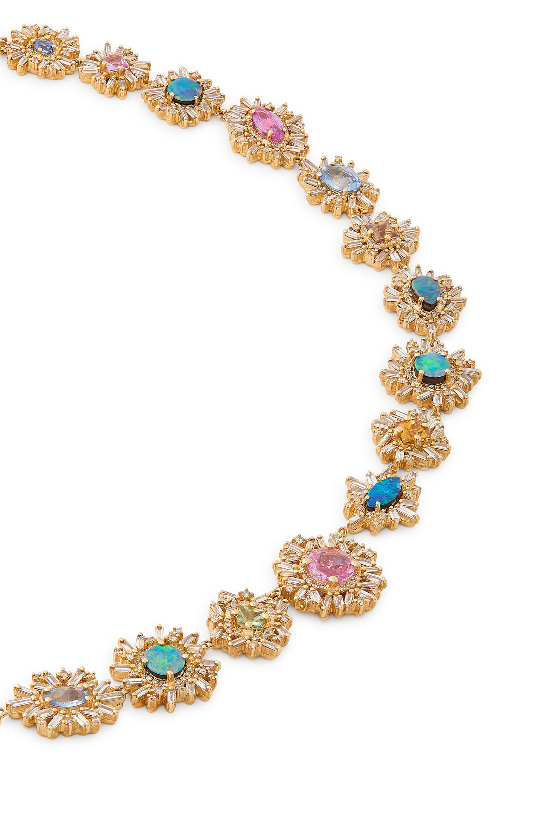 One-of-a-Kind Pastel Flower Riviere Necklace, 18k Yellow Gold & Opal, Sapphire, Diamonds