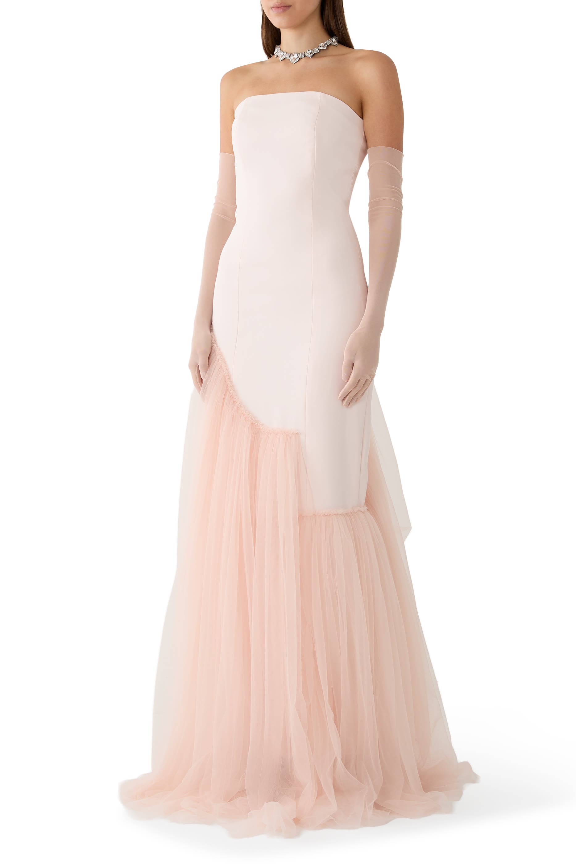 Asymmetric Gathered Trumpet Skirt Gown