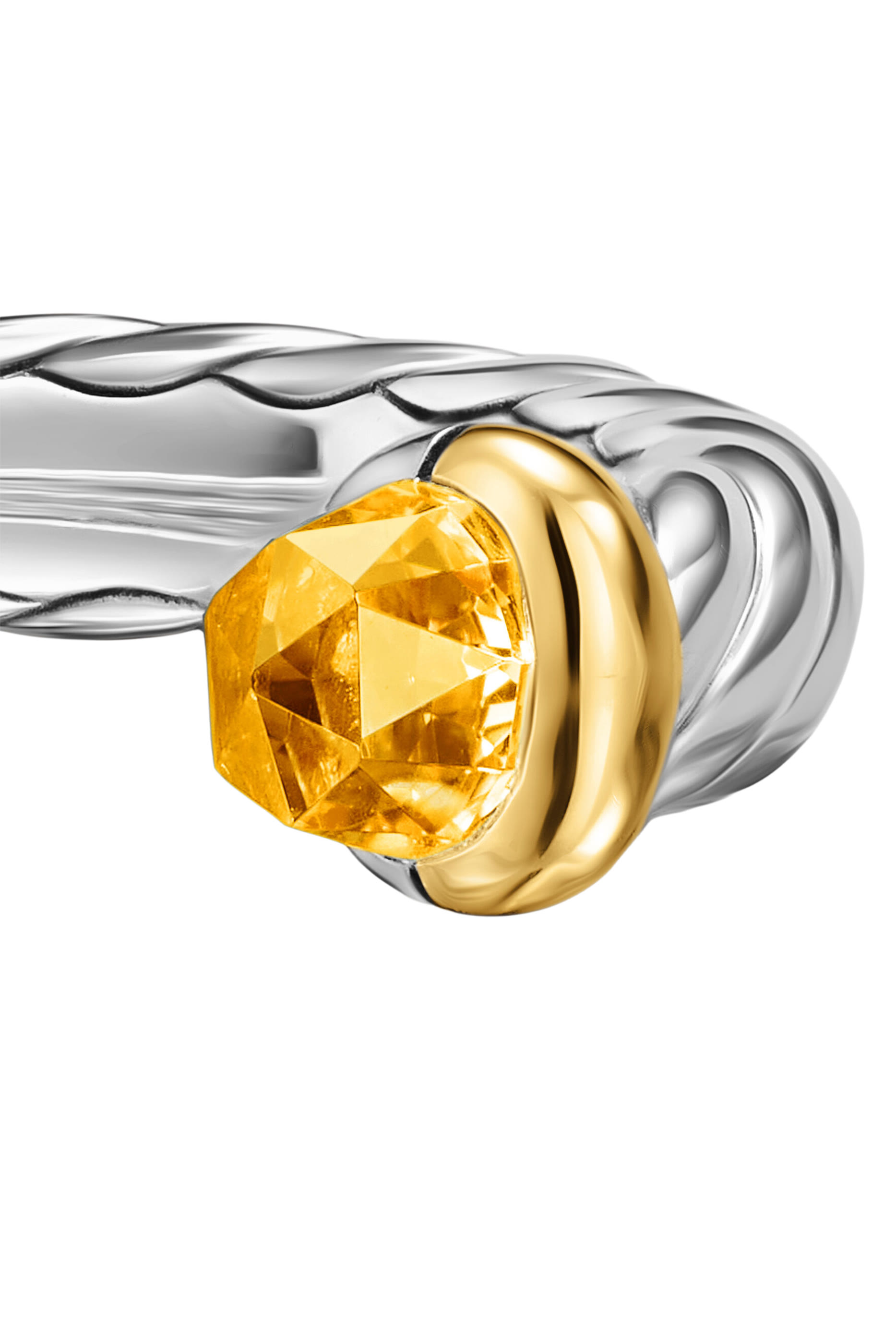 Petite Cable Open Ring, Sterling Silver with 14K Yellow Gold &  Citrine