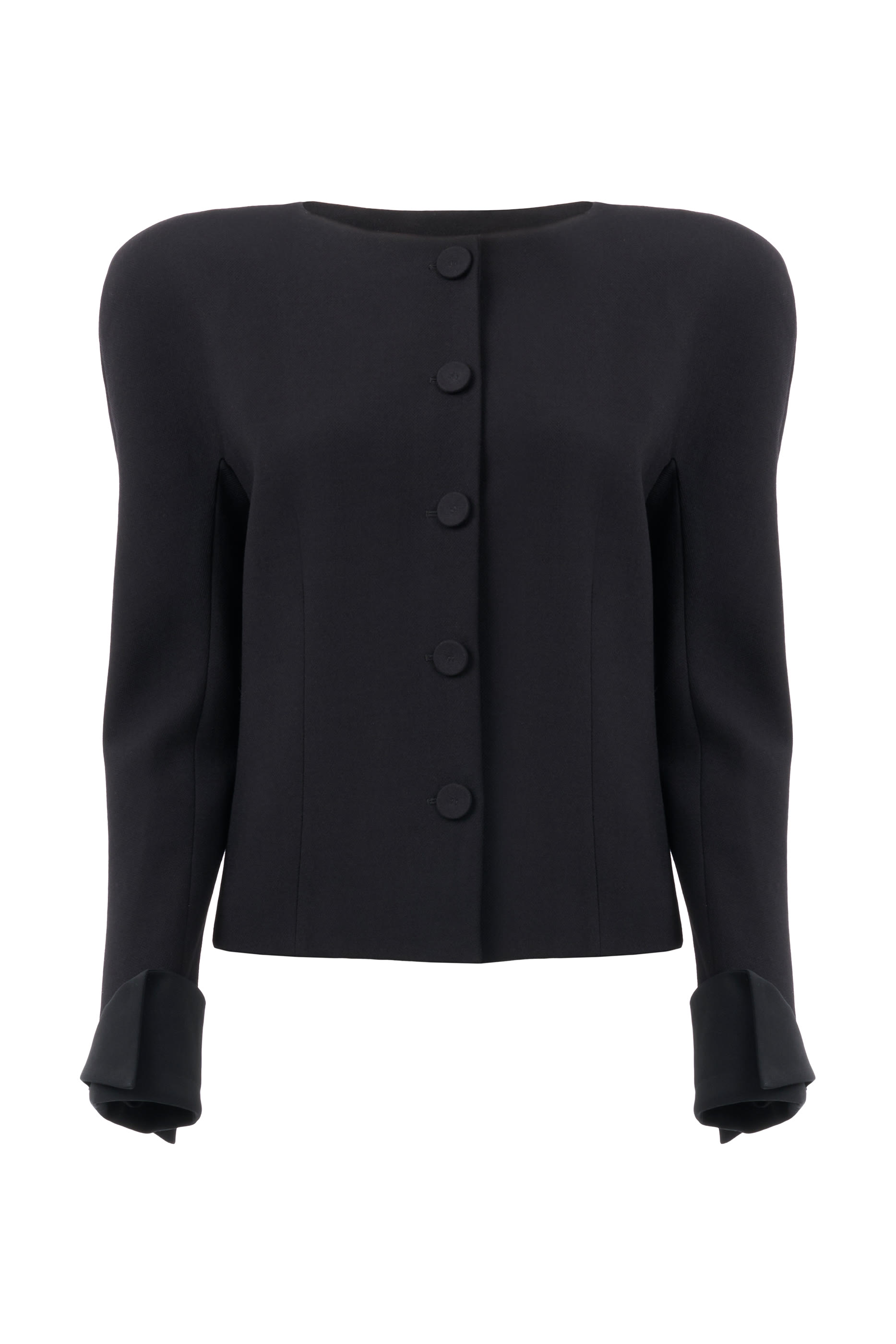 Collarless Fitted Jacket in Wool Cr&ecirc;pe 