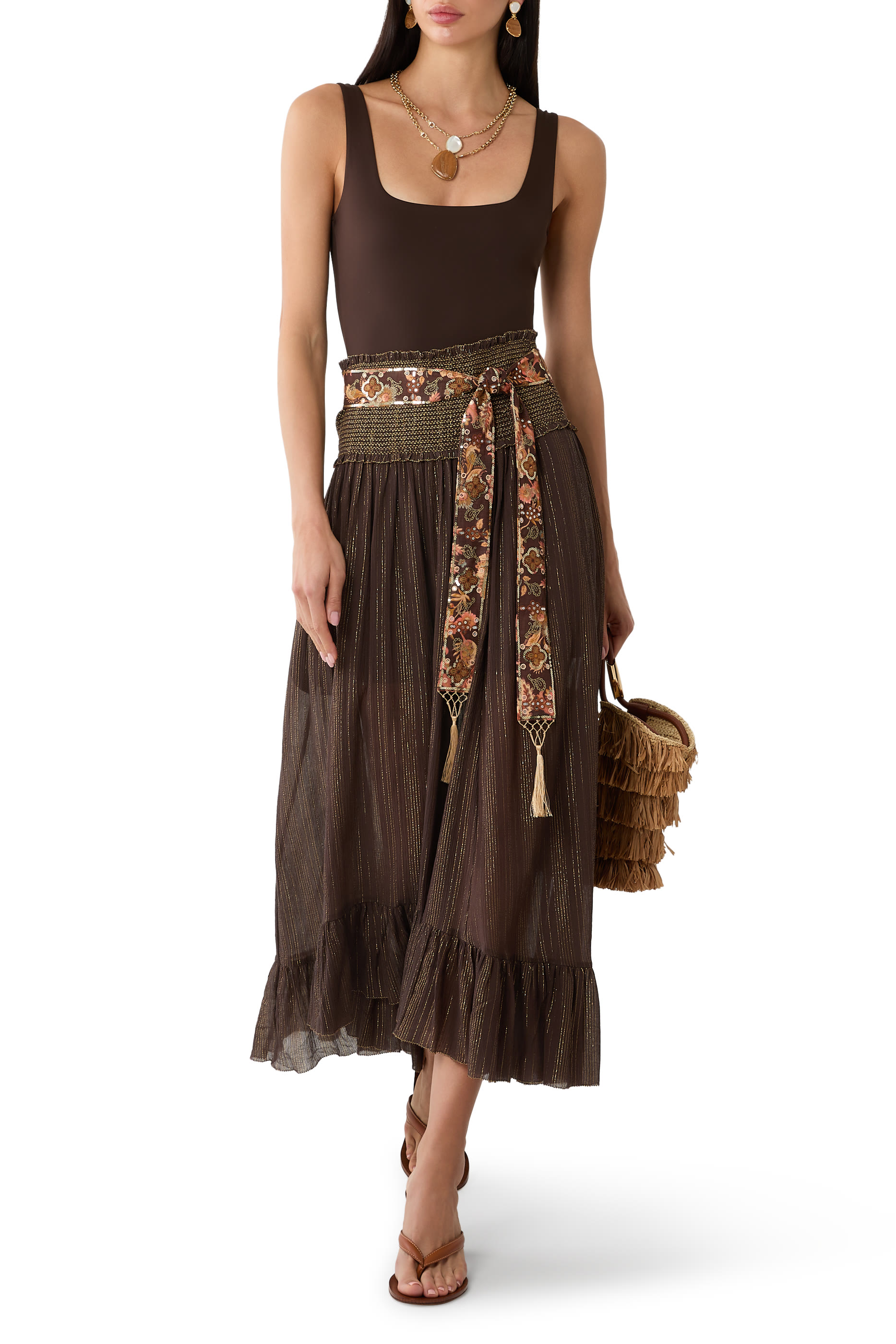 Aster Shirred Midi Skirt