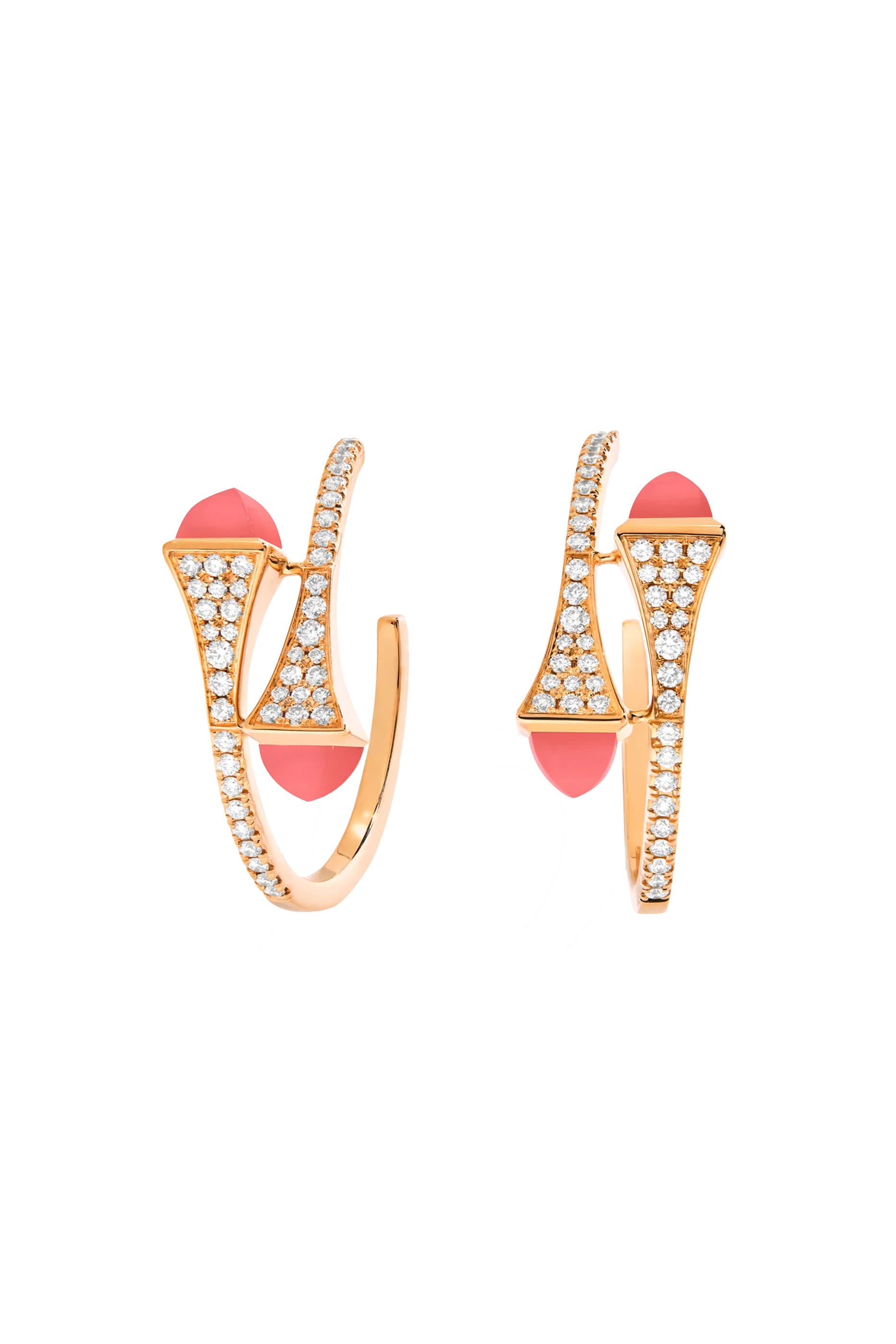Cleo Small Hoop Earrings, 18k Rose Gold with Pink Quartz & Diamonds