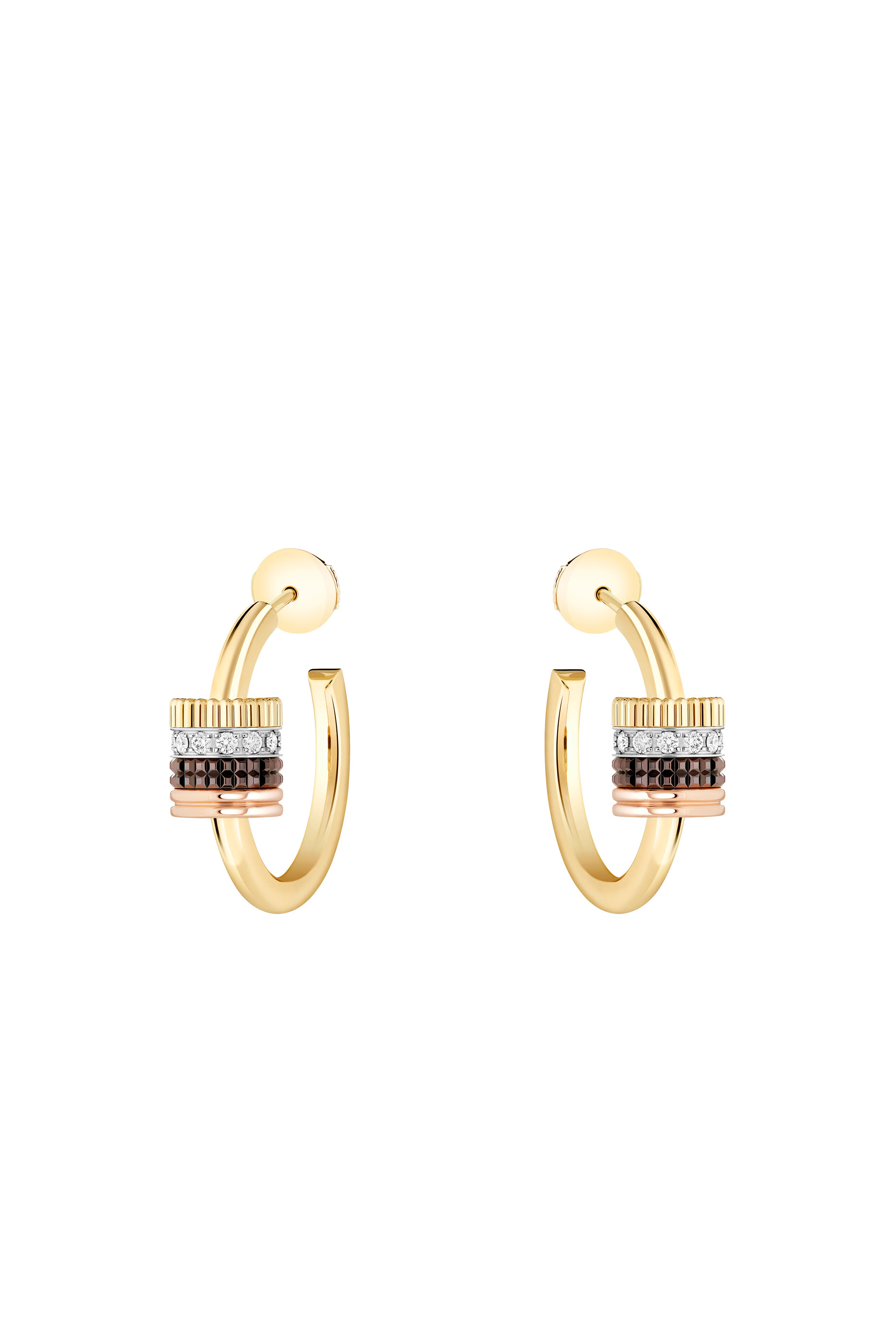 Quatre Classique Hoop Earrings, 18k Yellow Gold, 18k White Gold, 18k Rose Gold & Diamonds