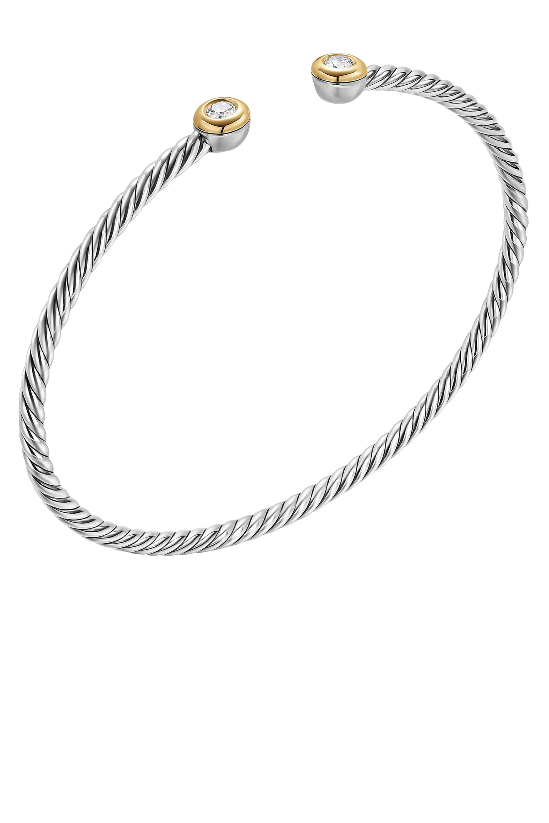 Micro Cable Flex&reg; Round Bracelet, Sterling Silver with 14K Yellow Gold & Diamonds