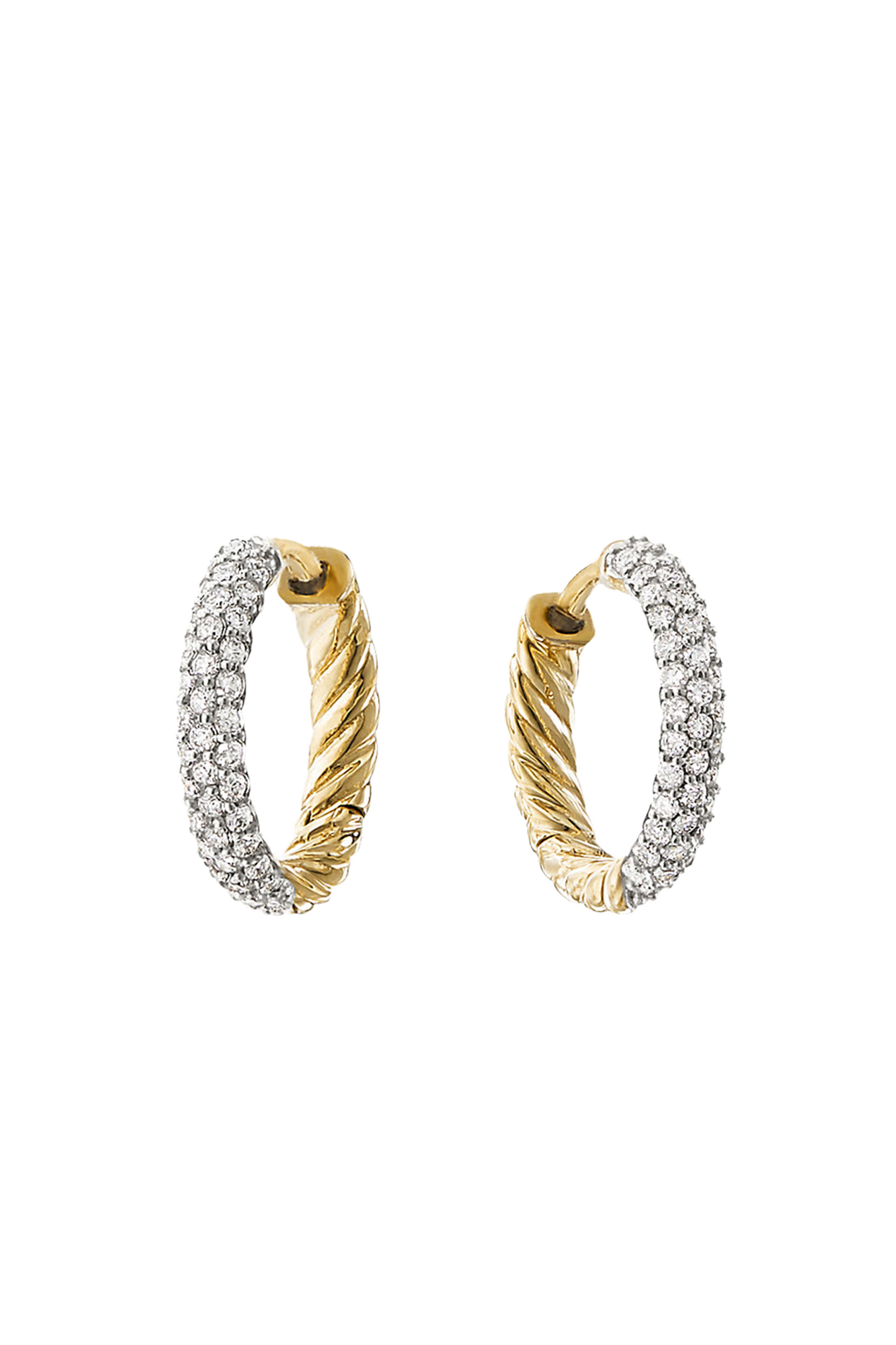 Petite Pav&eacute; Huggie Hoop Earrings, 18k Yellow Gold & Diamonds
