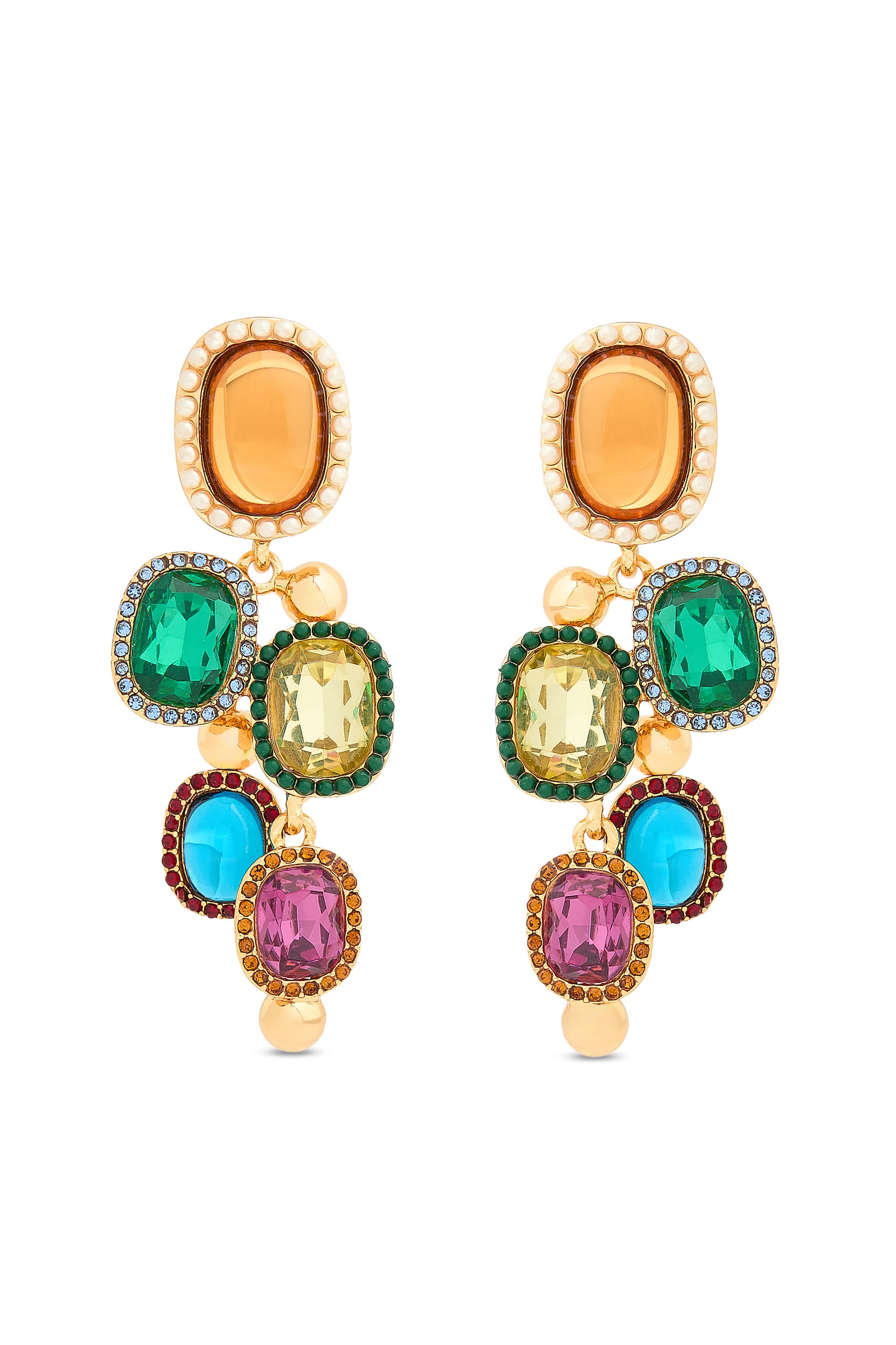 Sloane Earrings, Brass & Crystals