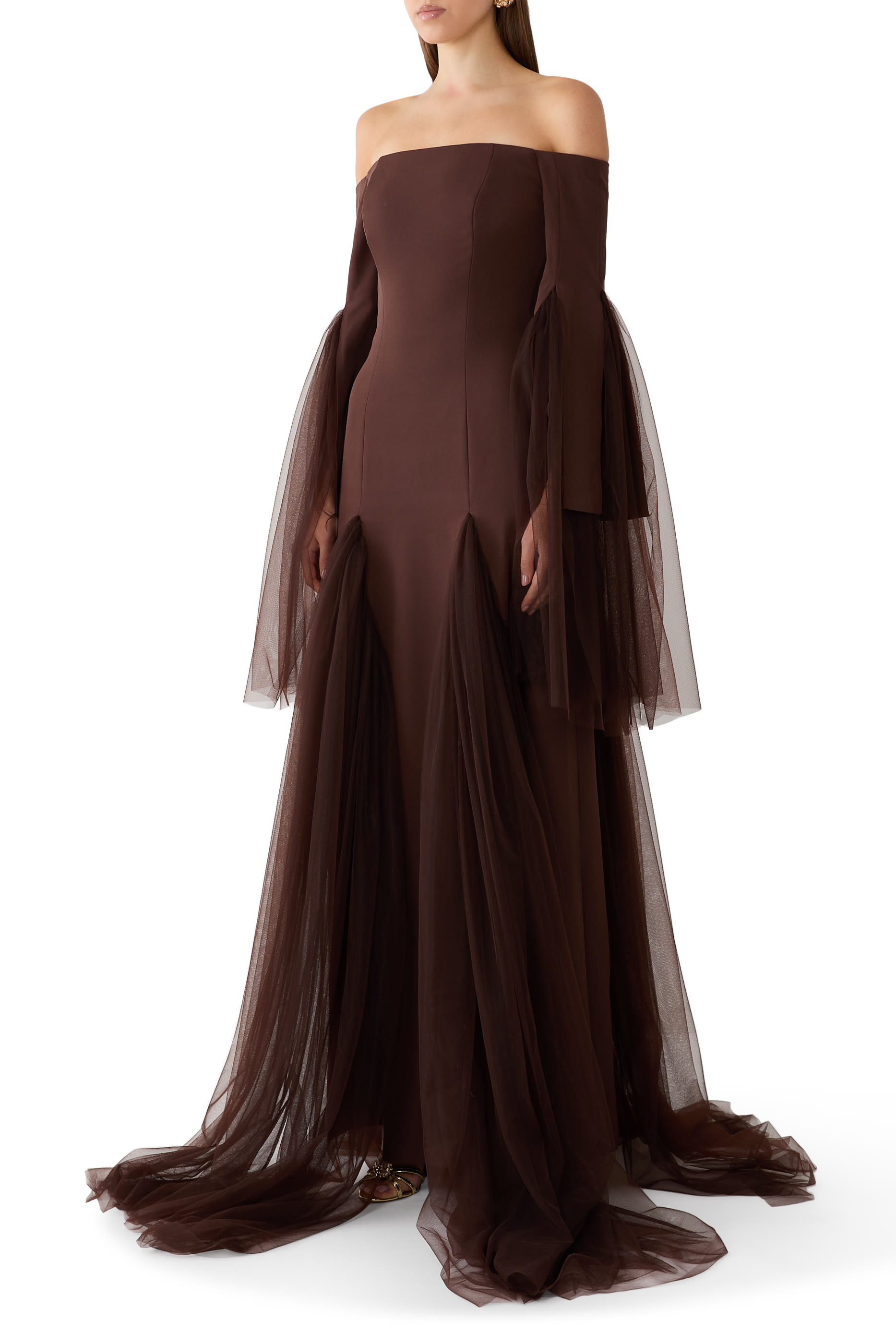 Off-Shoulder Crepe Gown
