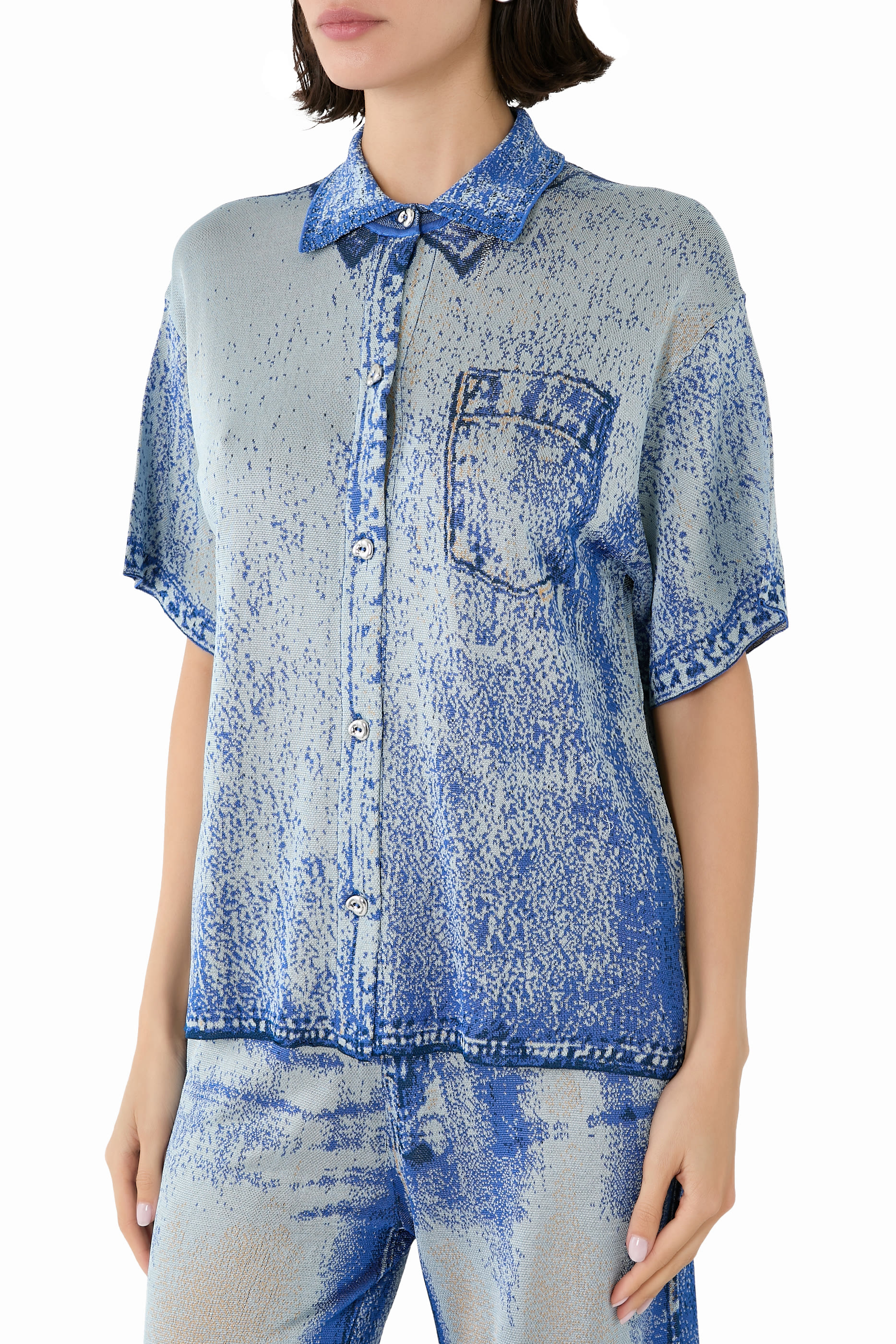 Asher Oversized Denim Print Polo Top