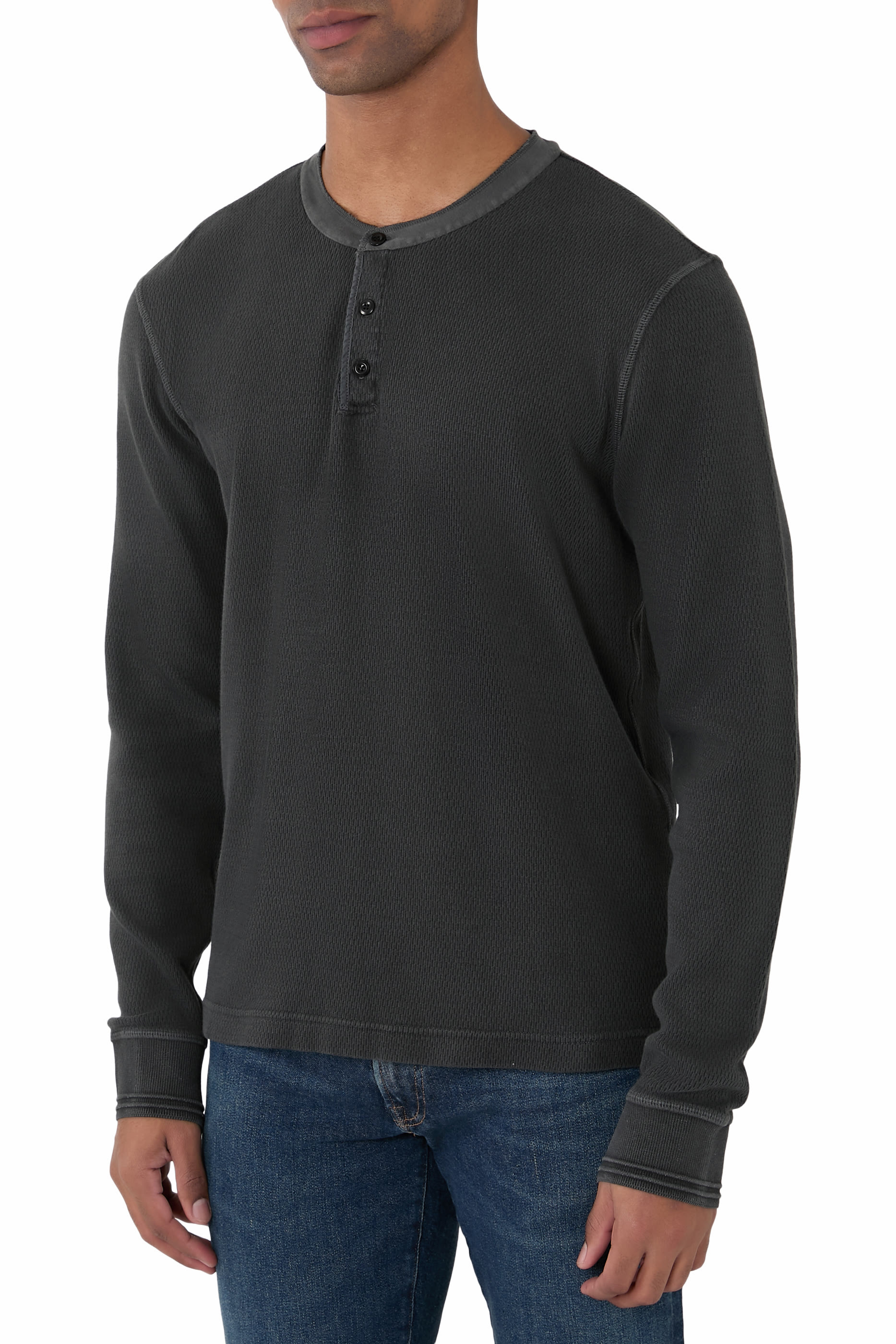 Waffle Three Button Henley