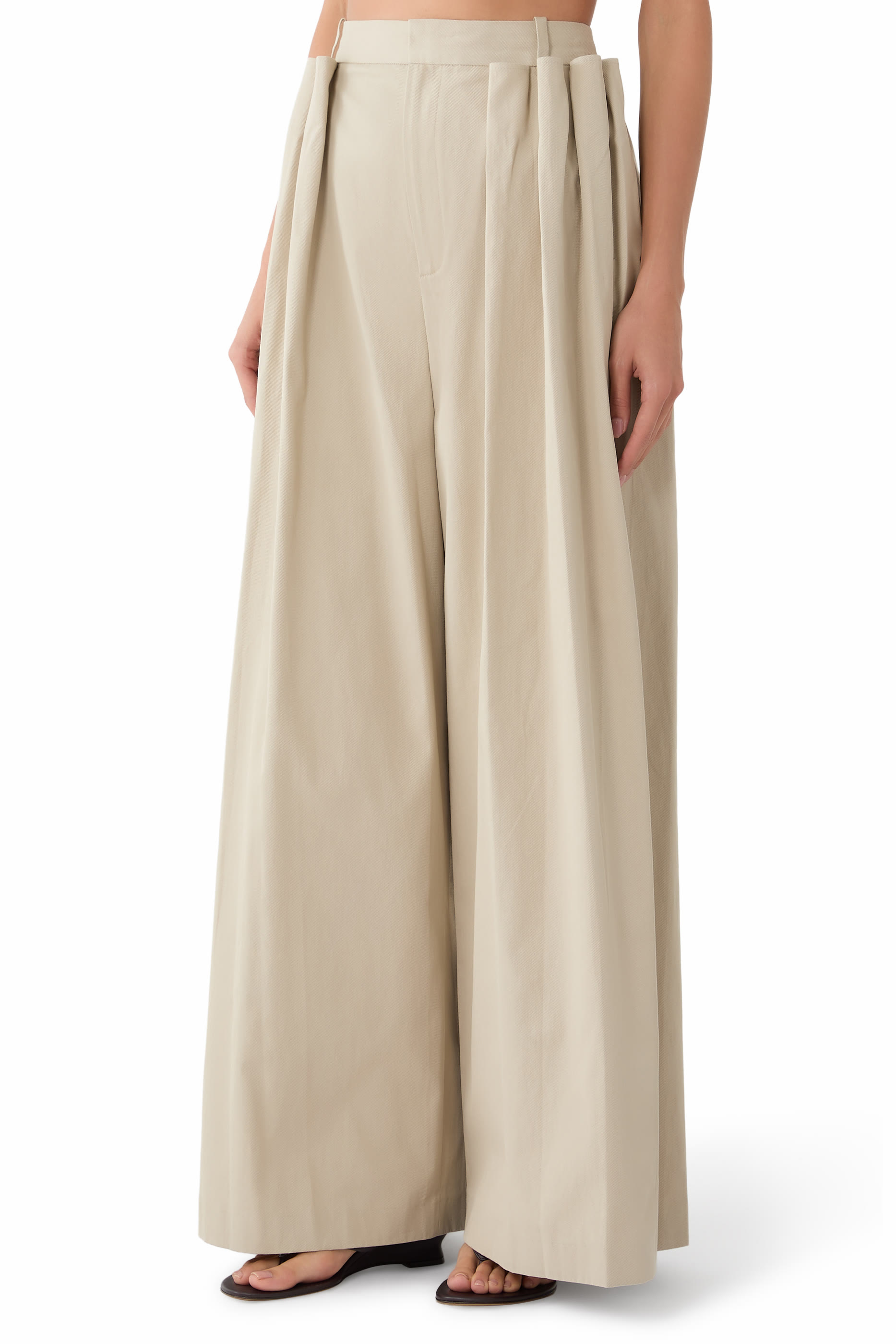 Luxe Spring Twill Tucked Pleated Wide Leg Trousers 