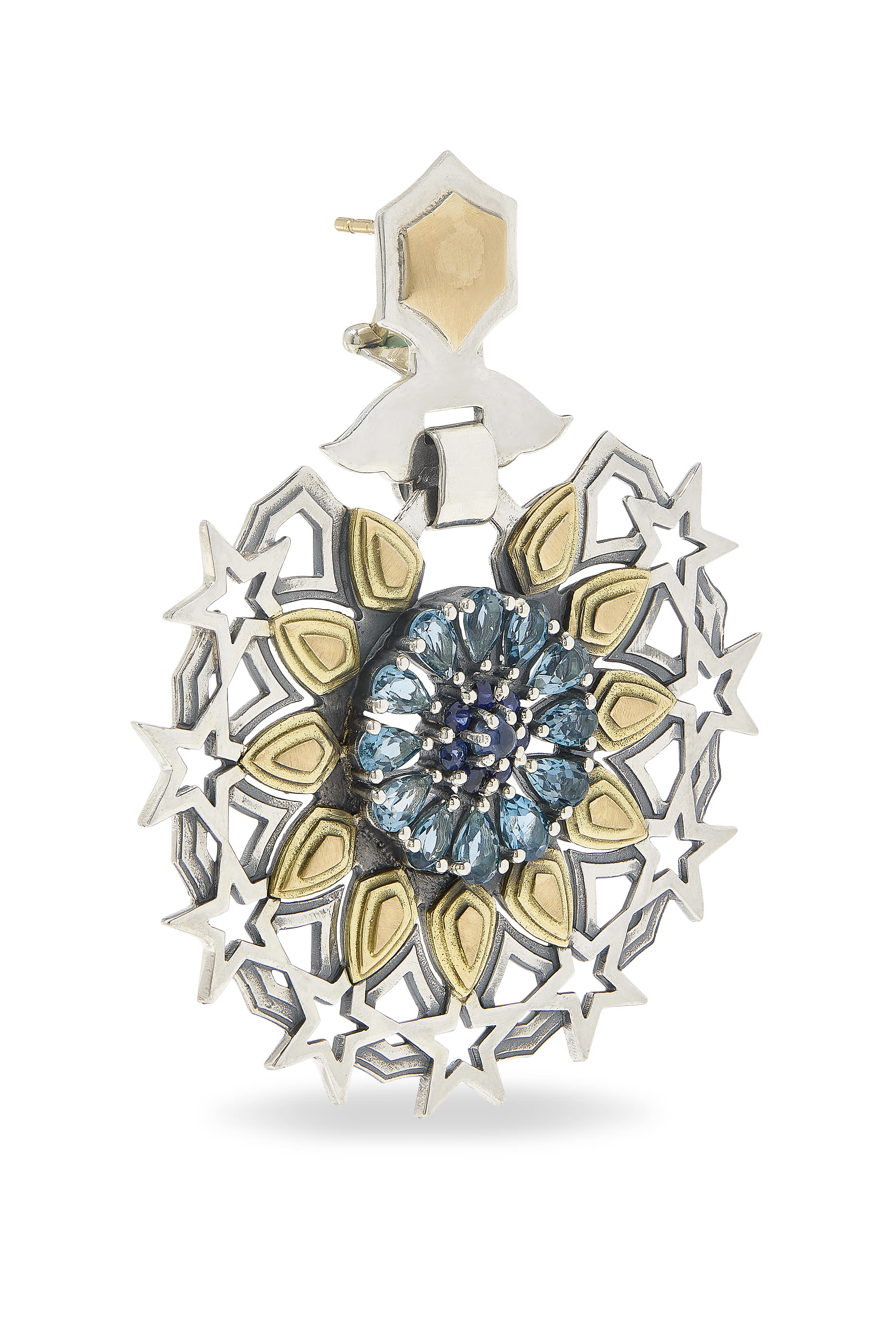 Barsbay Earrings,  18K Gold with Sterling Silver, Rubies & Amethyst