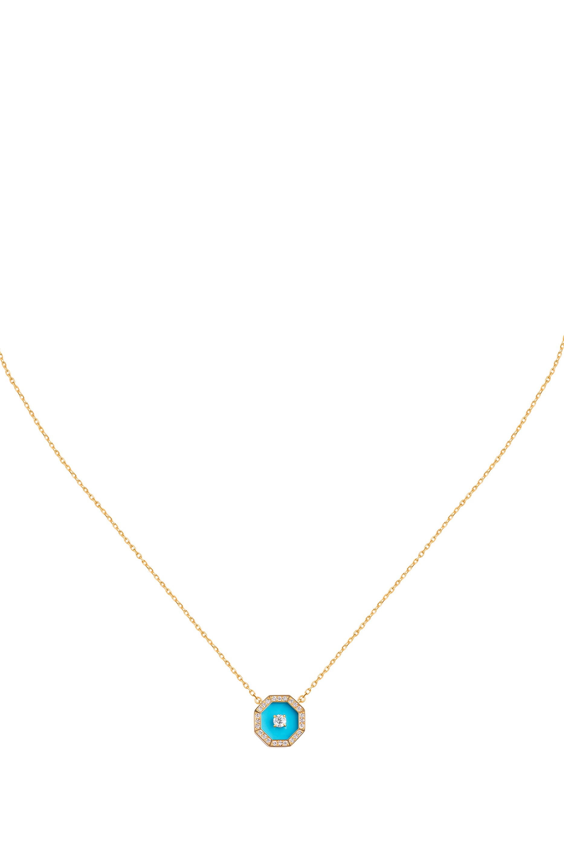 Ahjar Birwaz Necklace, 18K Rose Gold with Diamonds & Turquoise