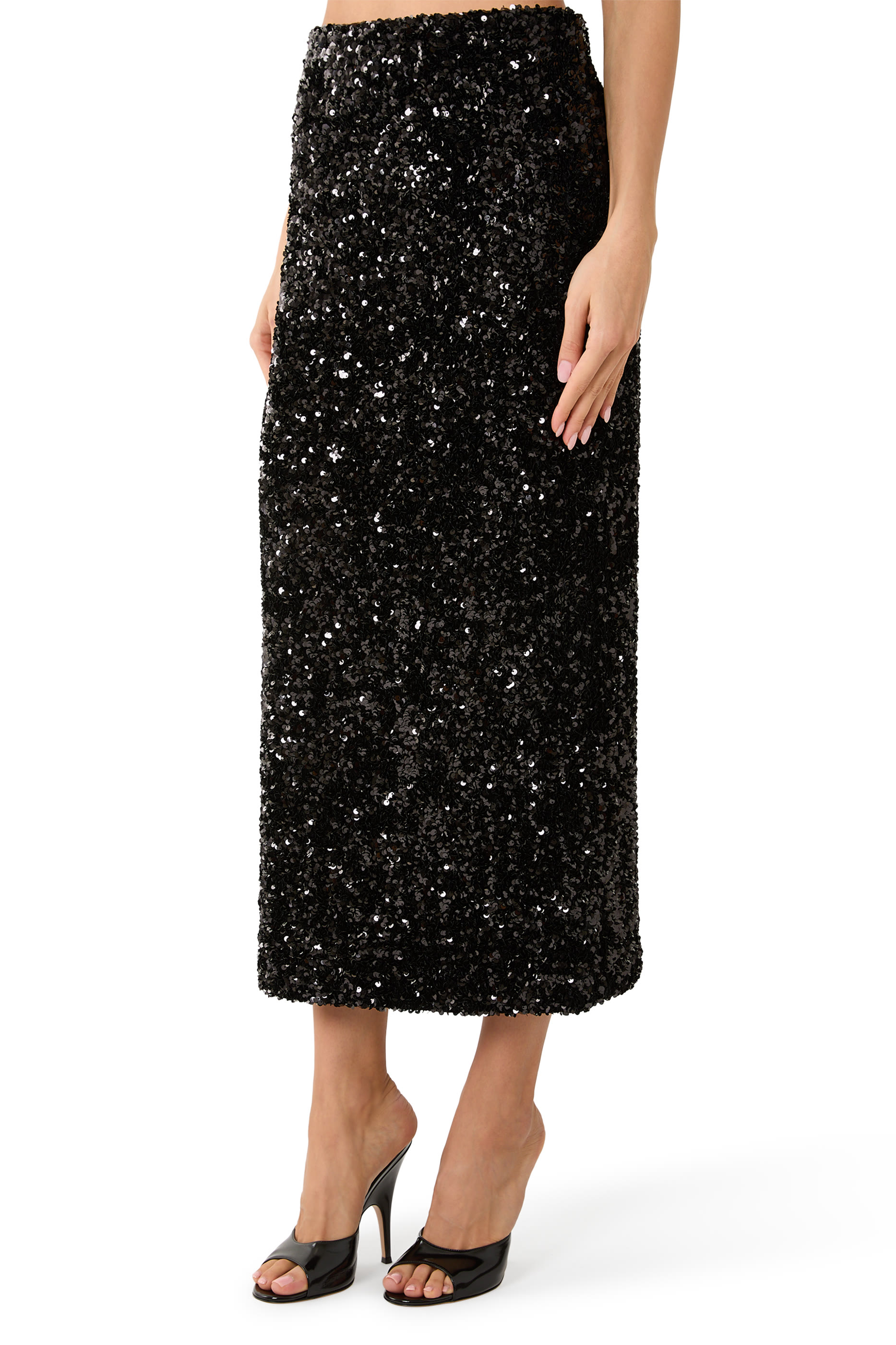 Sequined Velvet Midi Skirt