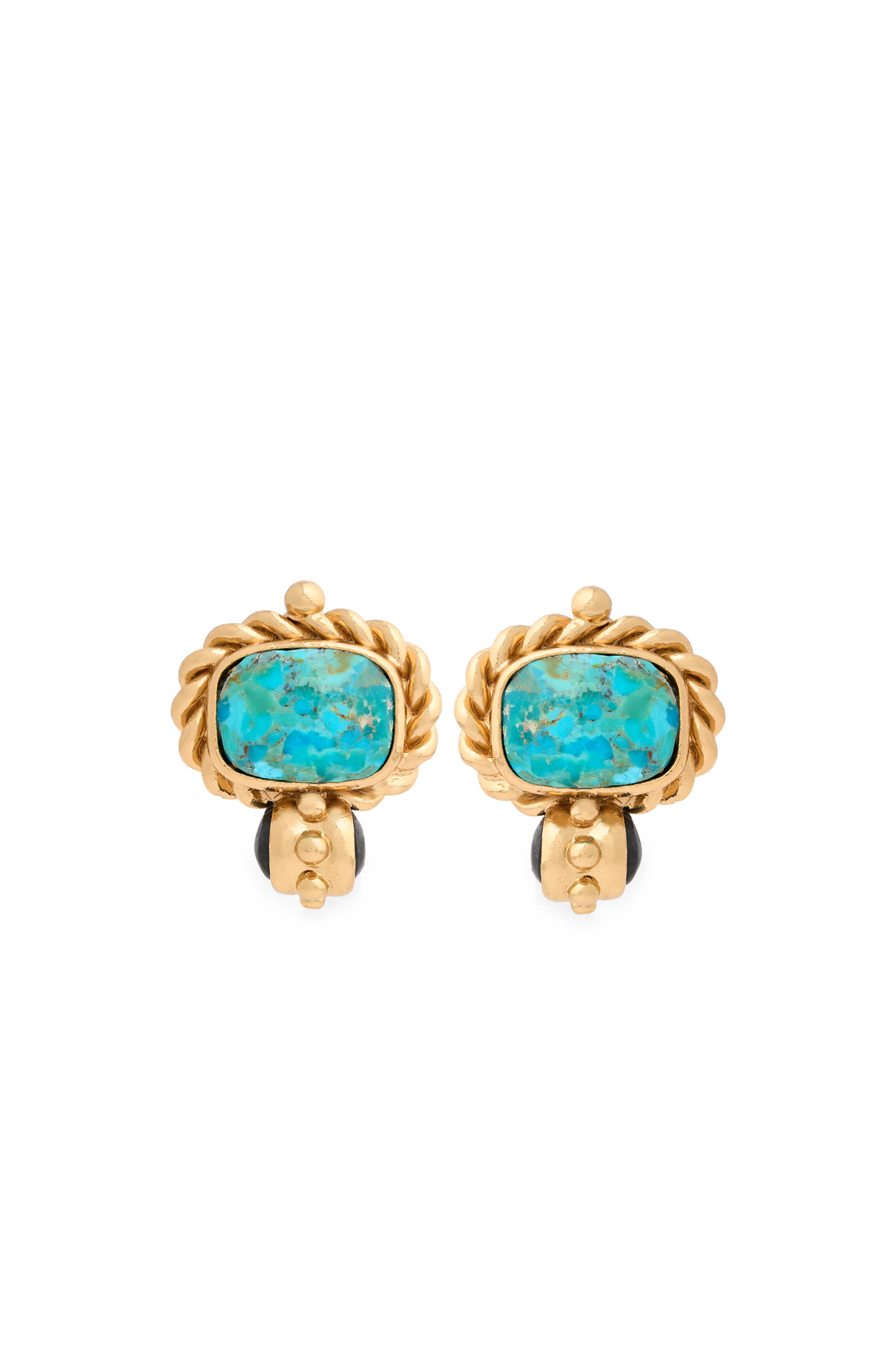 Amarante Earrings, Gold-Plated Brass & Cabochon Gemstones