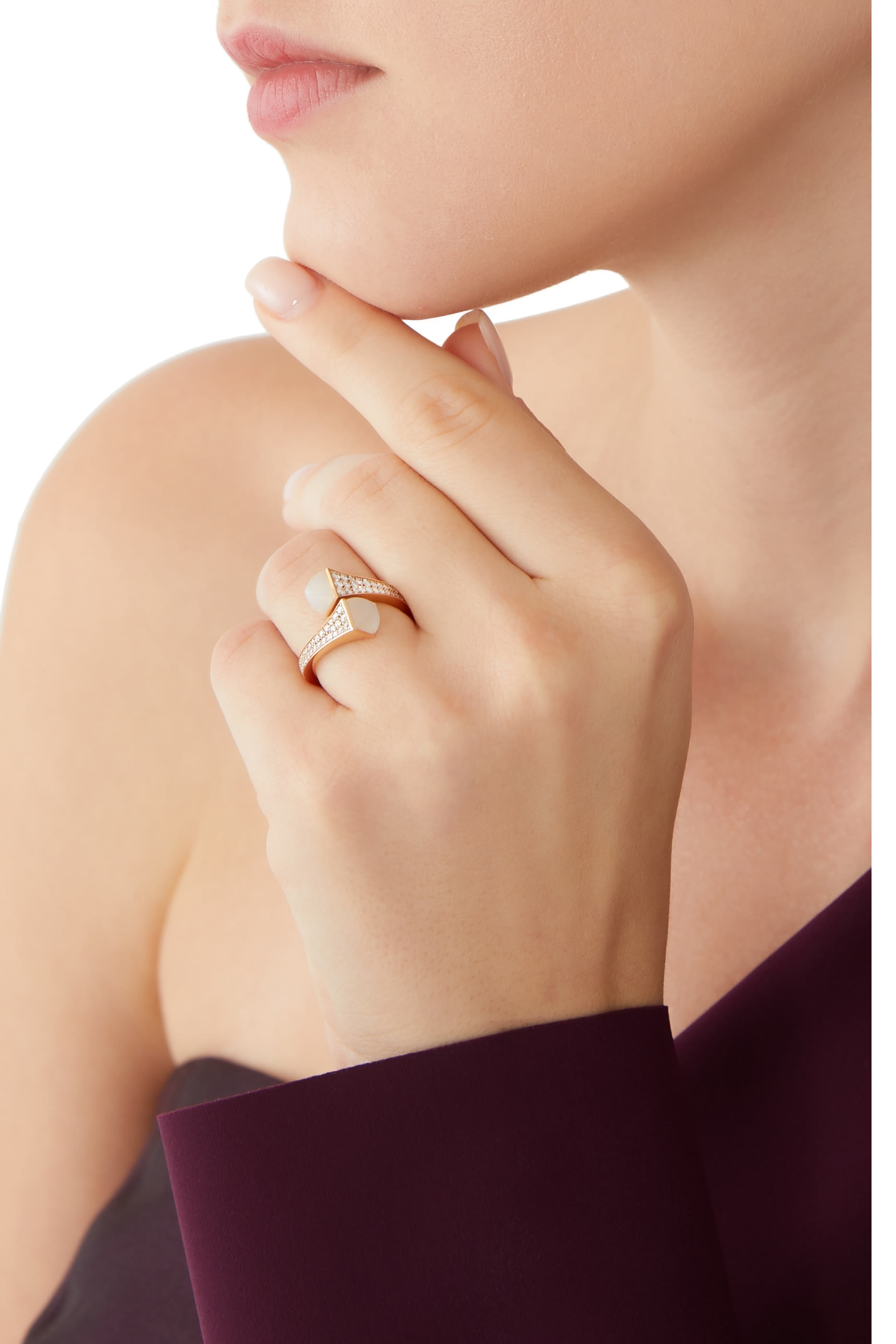 Cleo Diamond Midi Ring, 18k Pink Gold with Moonstone & Diamonds