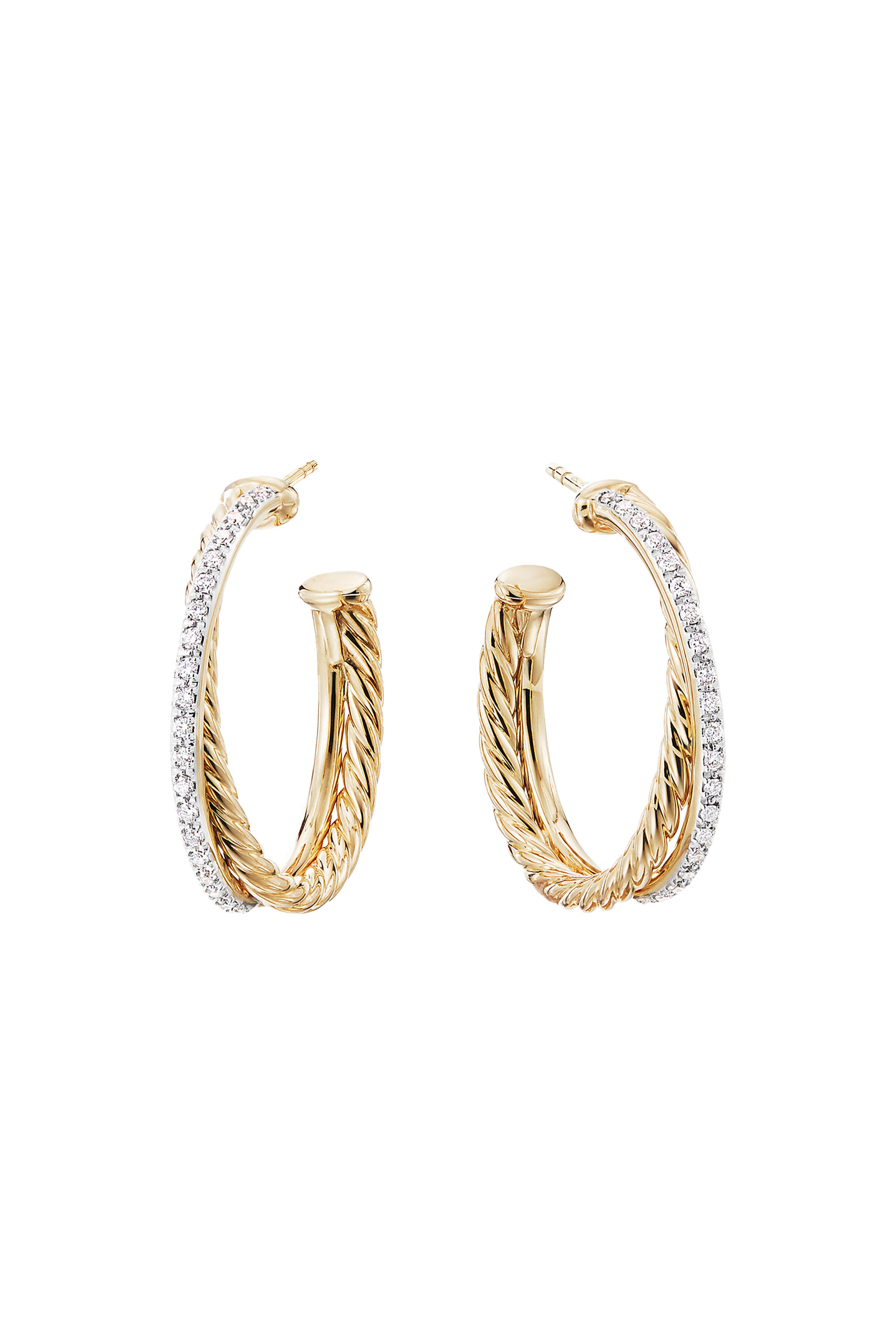 Crossover Hoop Earrings, 18K Yellow Gold & Diamonds