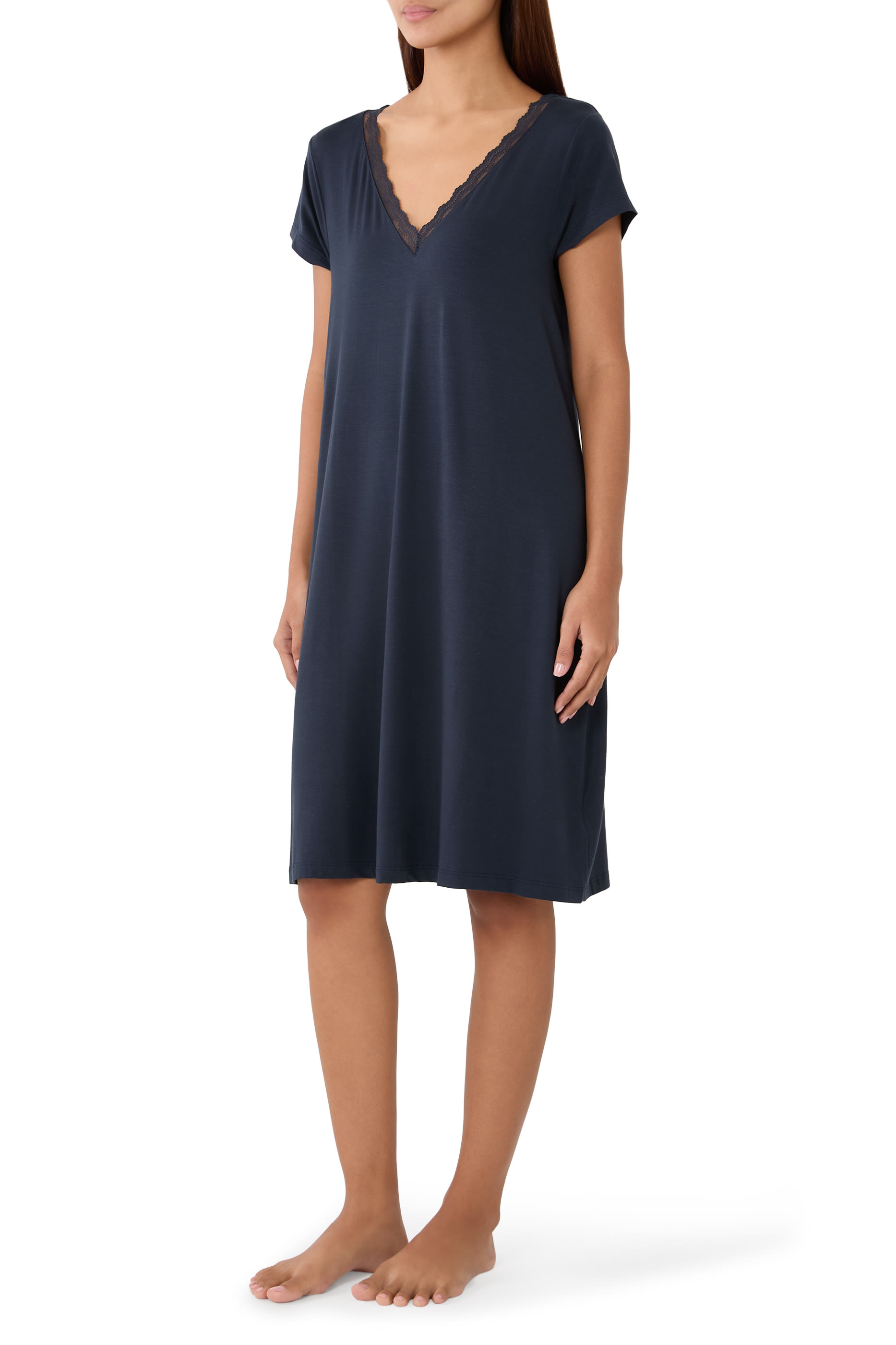 Cooling Jersey V Neck Lace Trim Nightie