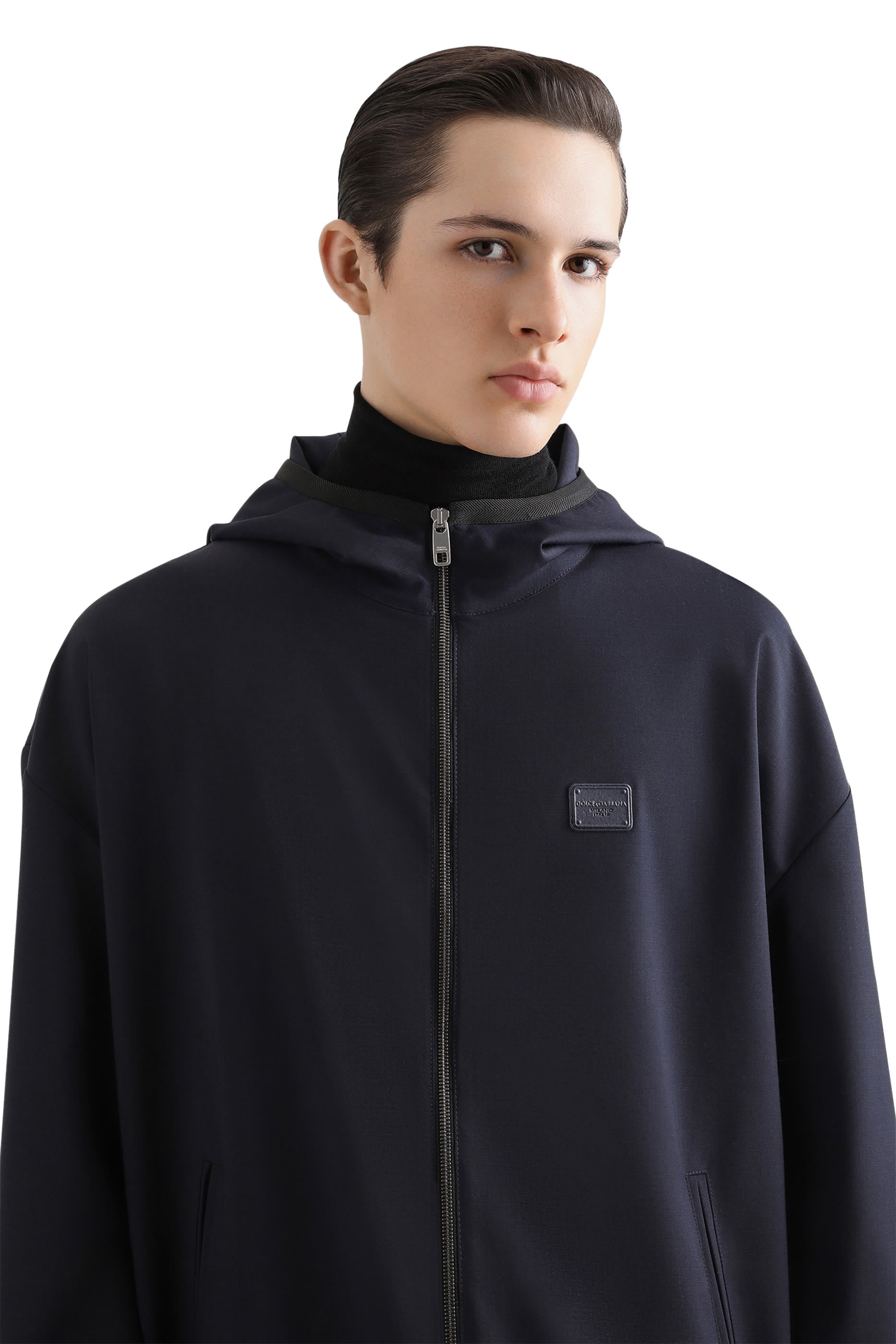 Logo Tag Hooded Woolen Jacket