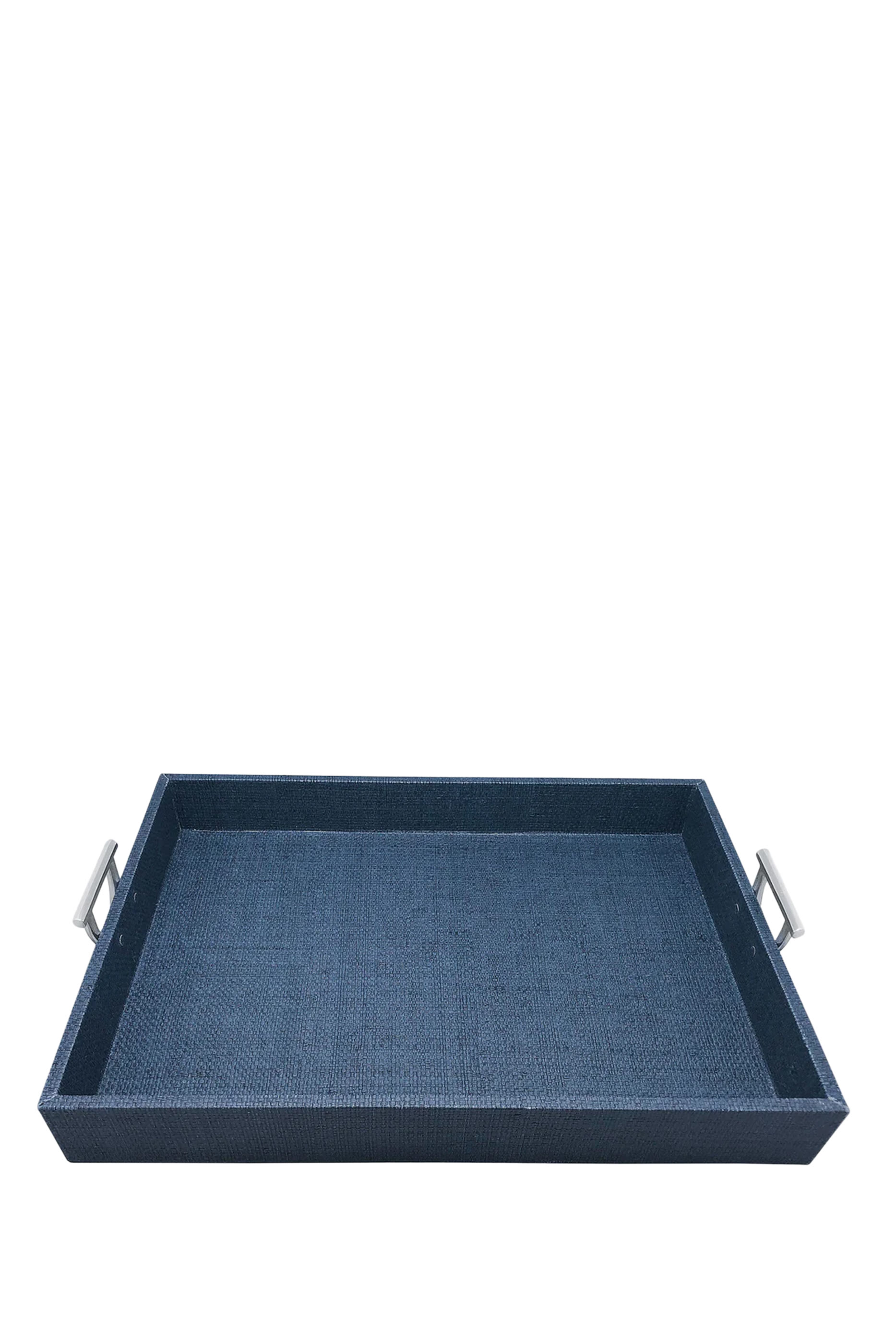 Faux Grasscloth Tray With Metal Handles