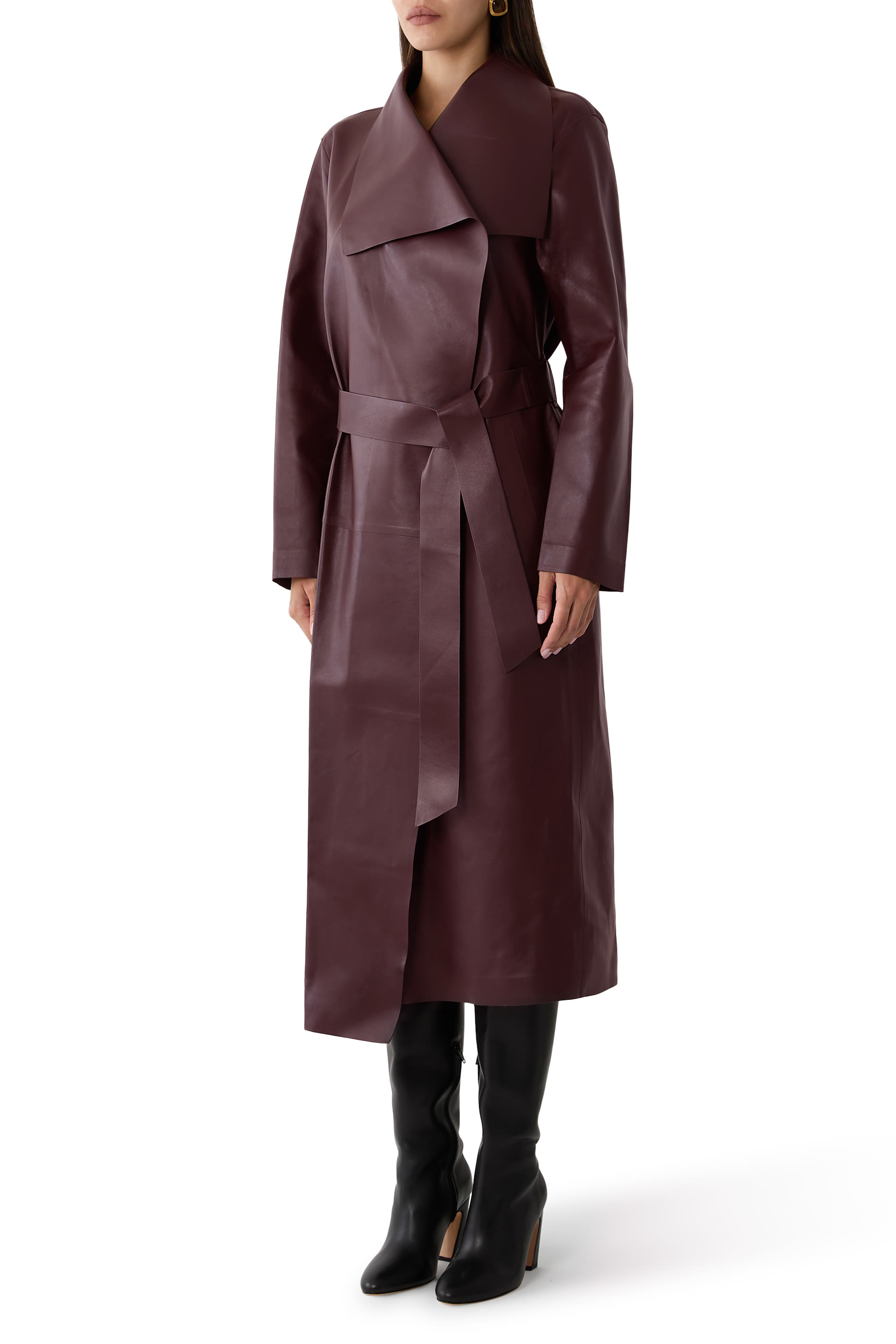 MAI-L Long Leather Wrap Coat