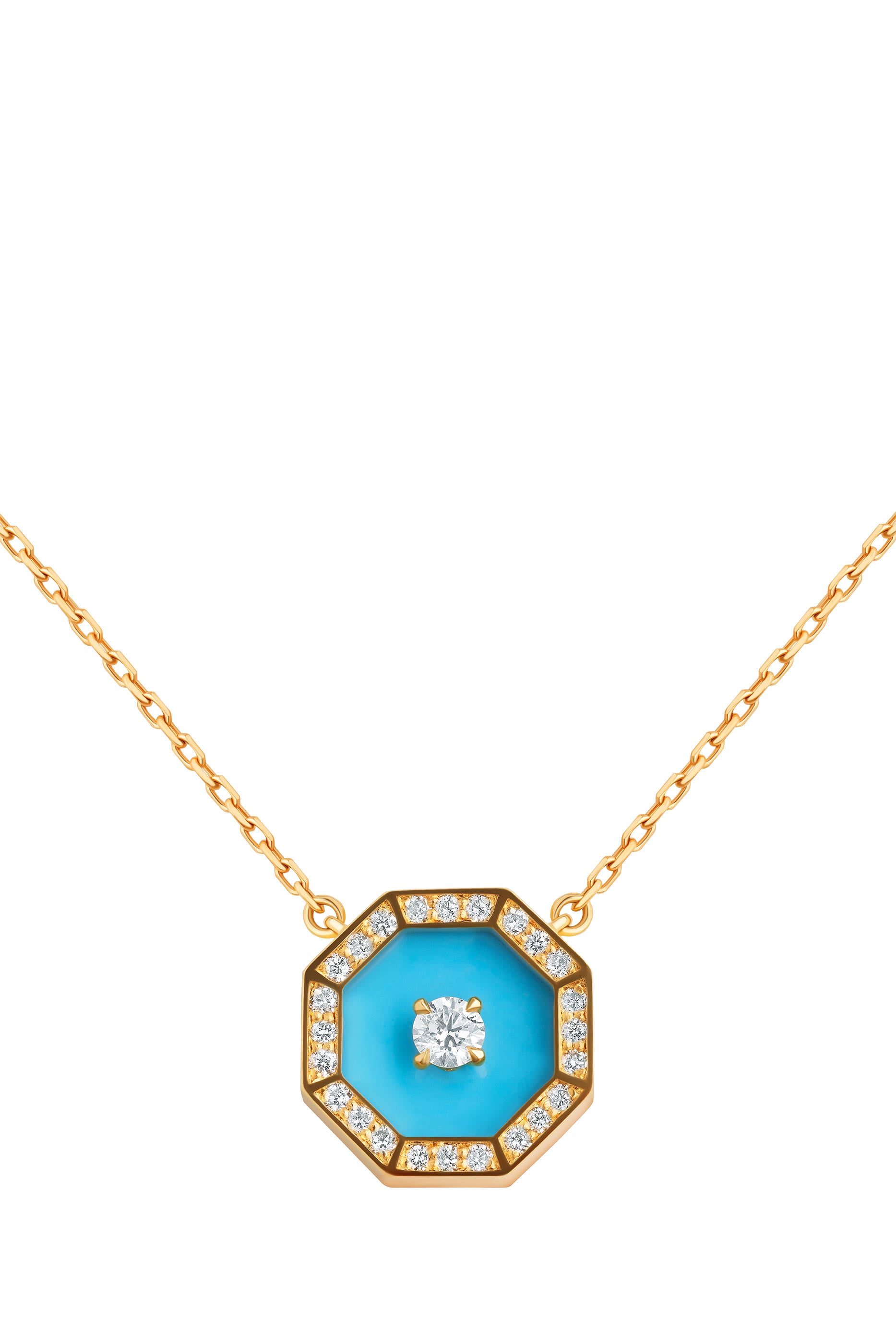Ahjar Birwaz Necklace, 18K Rose Gold with Diamonds & Turquoise