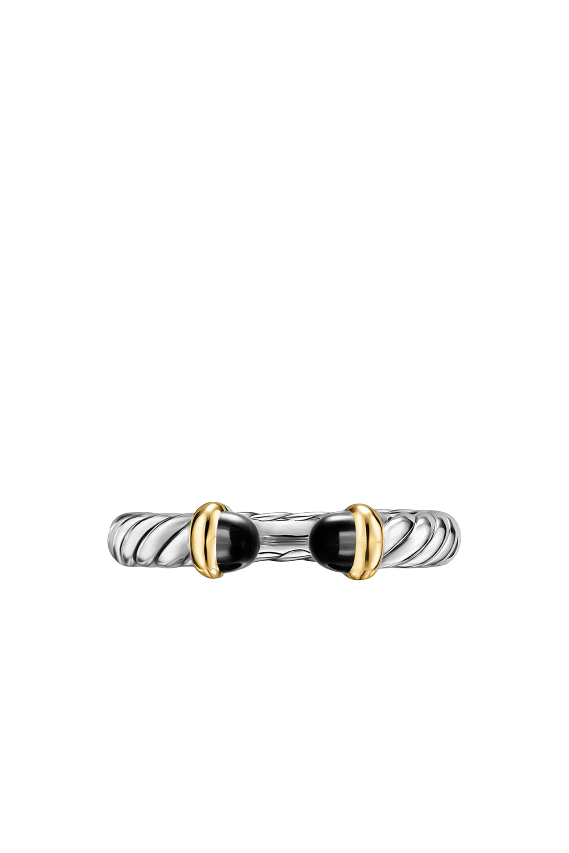 Petite Cable Open Ring, Sterling Silver, 14k Yellow Gold & Onyx