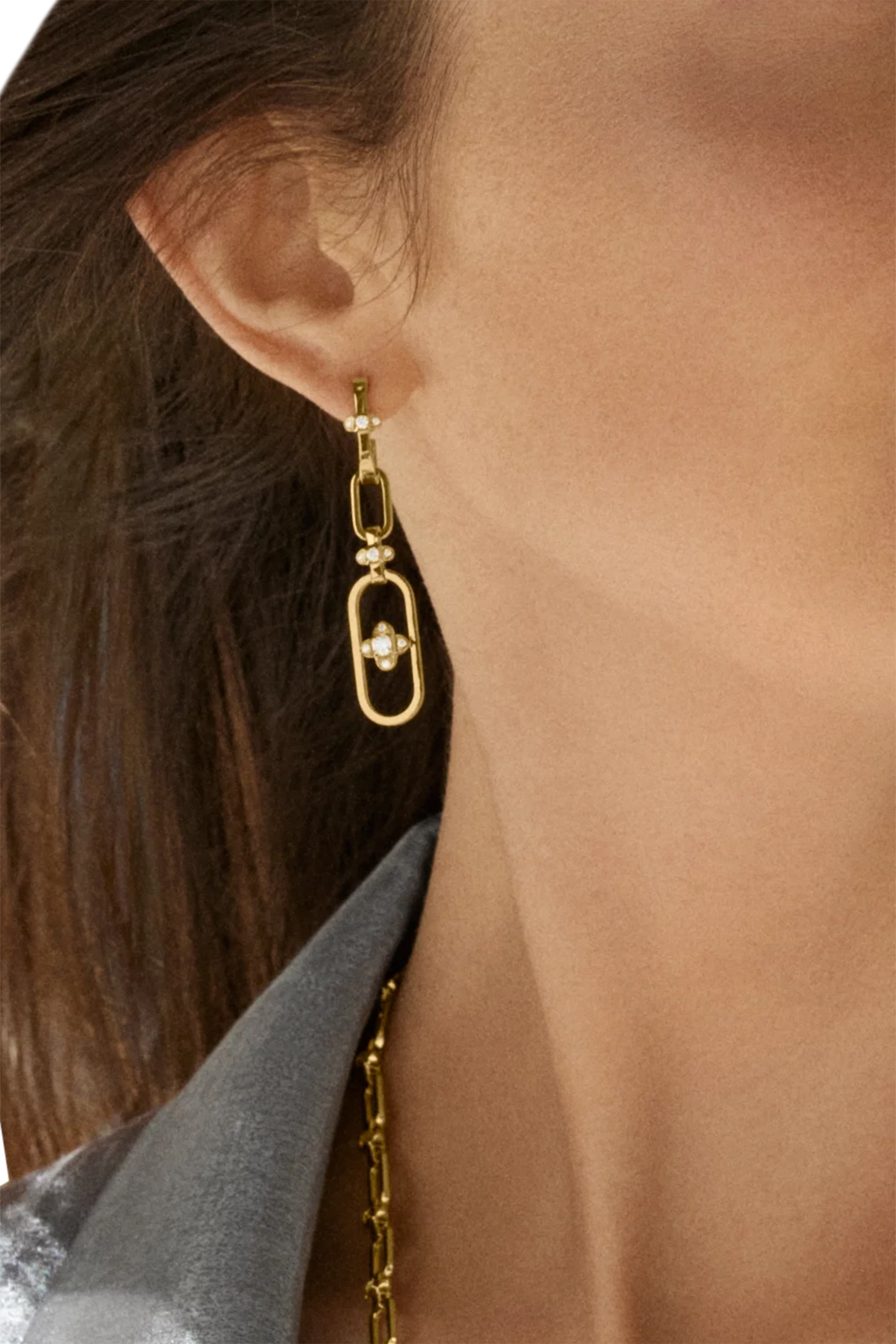 Tip-Top Link Double Drop Earrings, 18K Yellow Gold with Diamonds