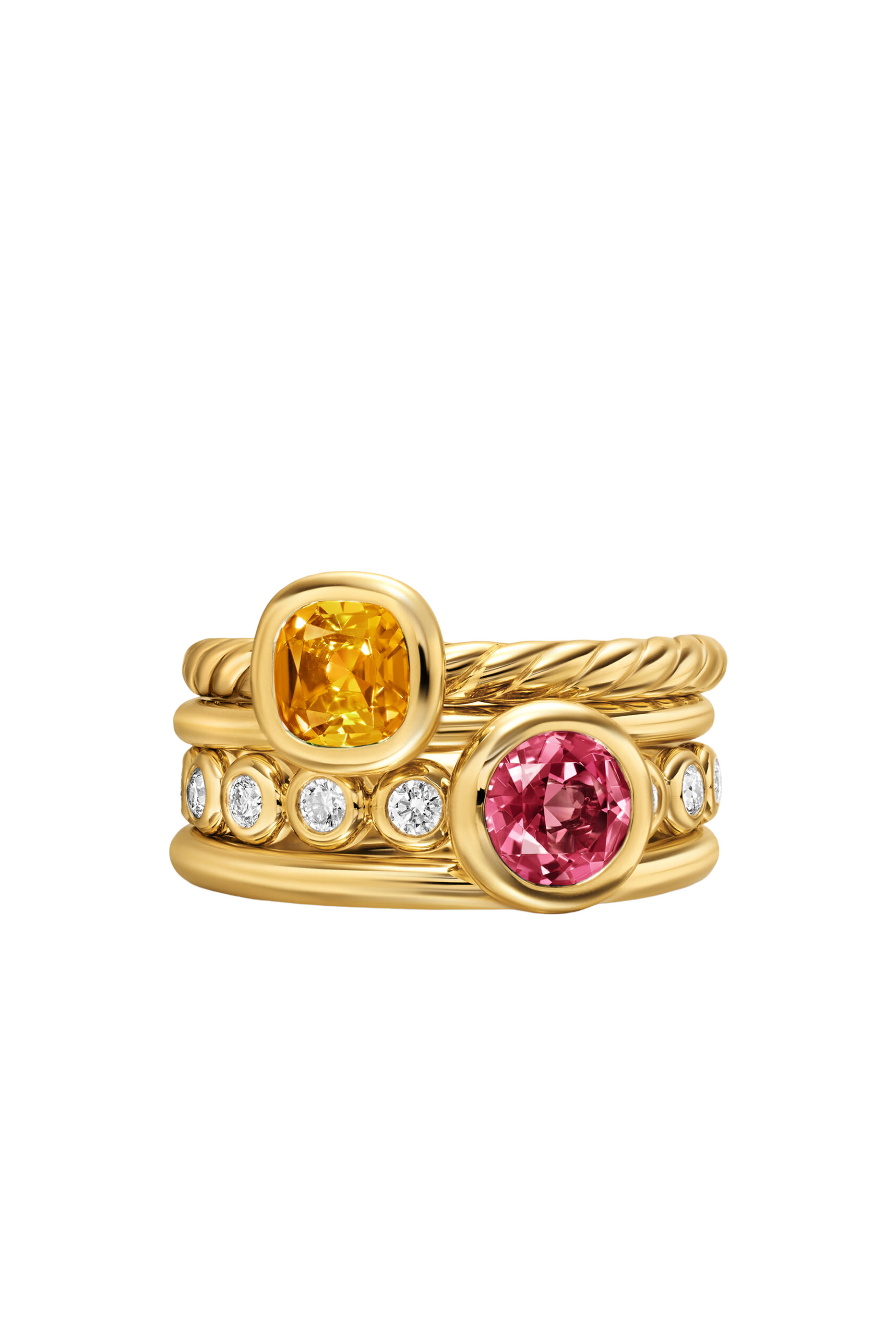  Mercer&reg; Color Stone Multi Row Ring, 18K Yellow Gold with Citrine , Pink Tourmaline & Diamonds 