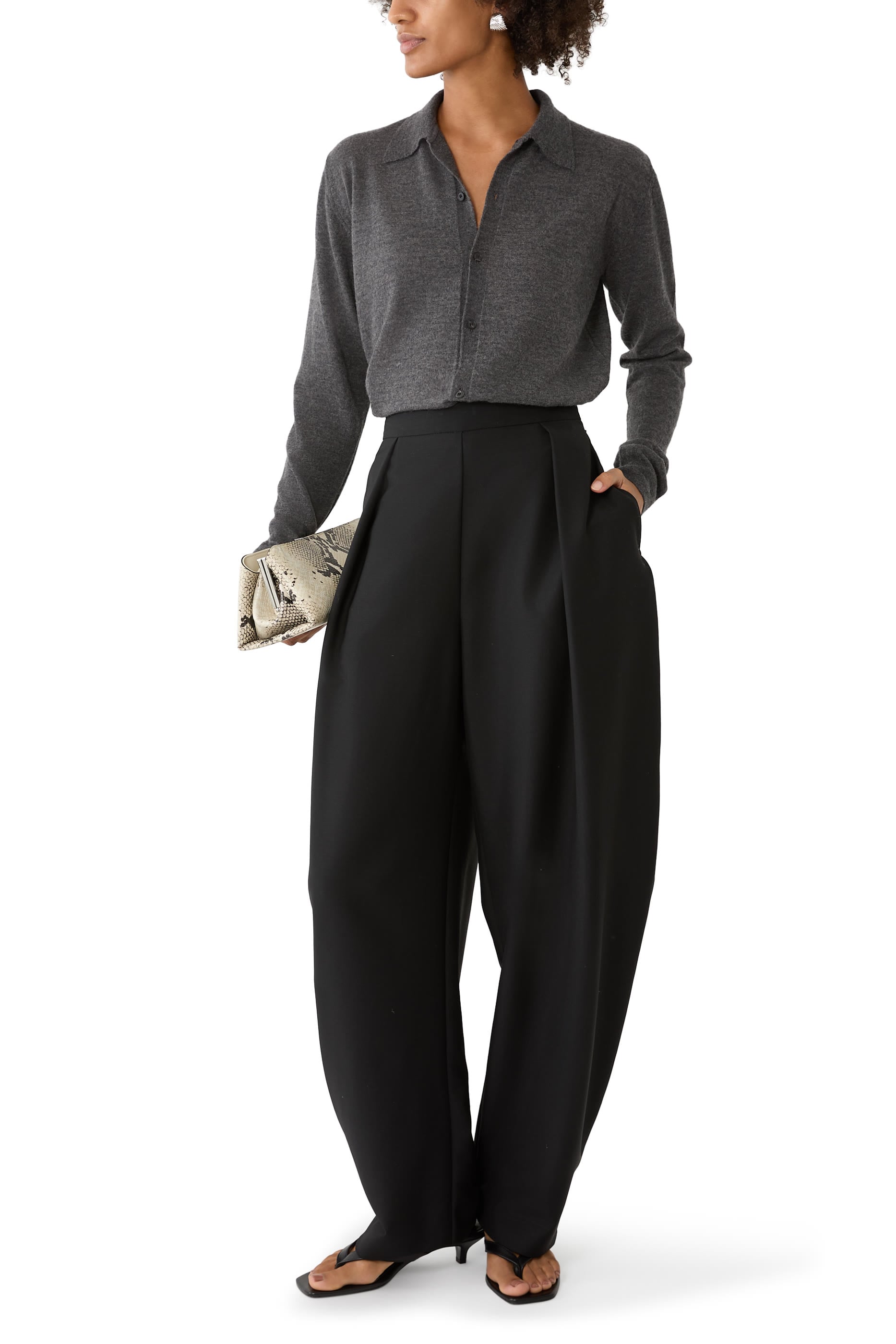 High-Gauge Soft Cashmere Knit Shirt Cardigan