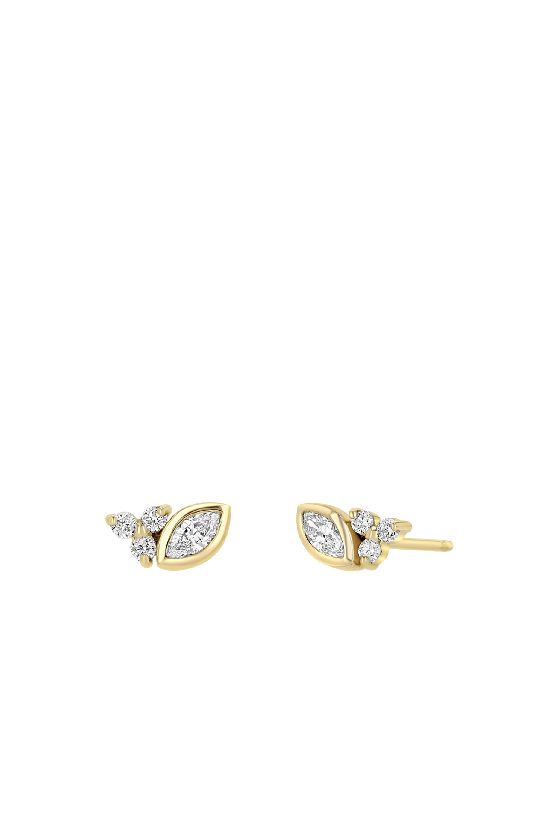 Marquise & Prong Diamond Trio Studs, 14K Yellow Gold & Diamonds