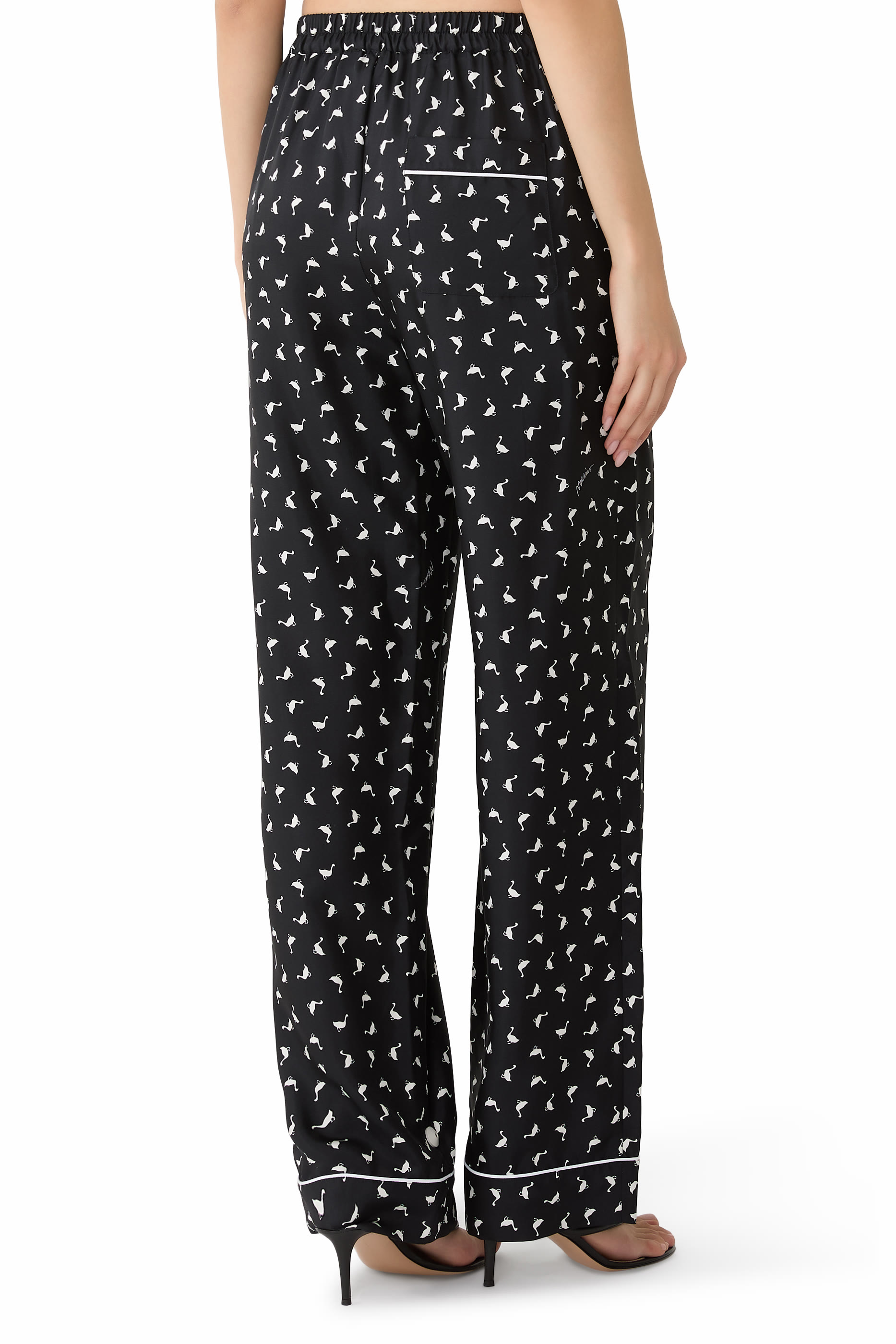 All-Over Mini Goose Printed Silk Trousers