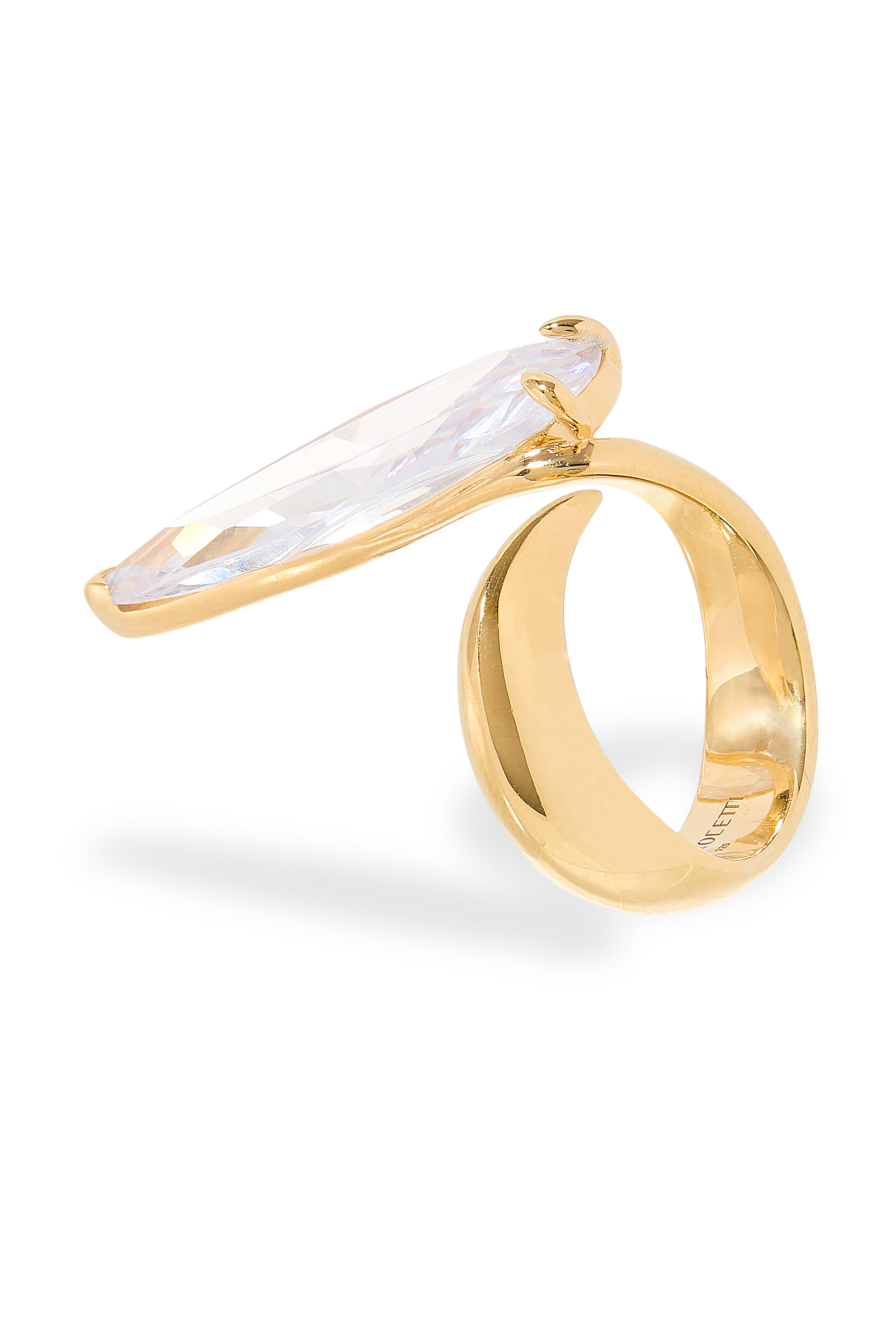 Clear Crystal Sharp Alien Ring with Gold Vermeil, 925 Sterling Silver & Clear Crystal