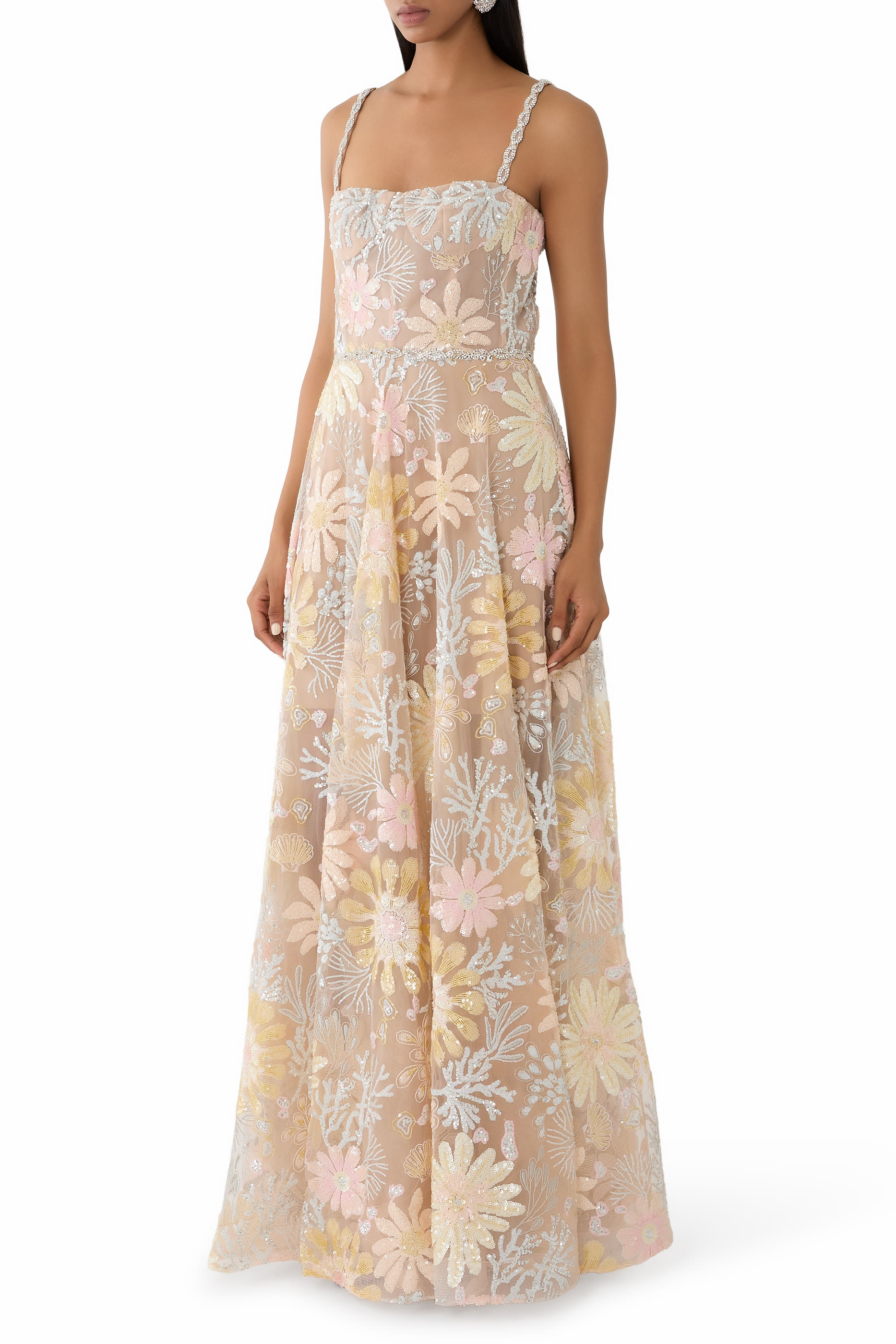 Midnight Embroidered Floral Gown