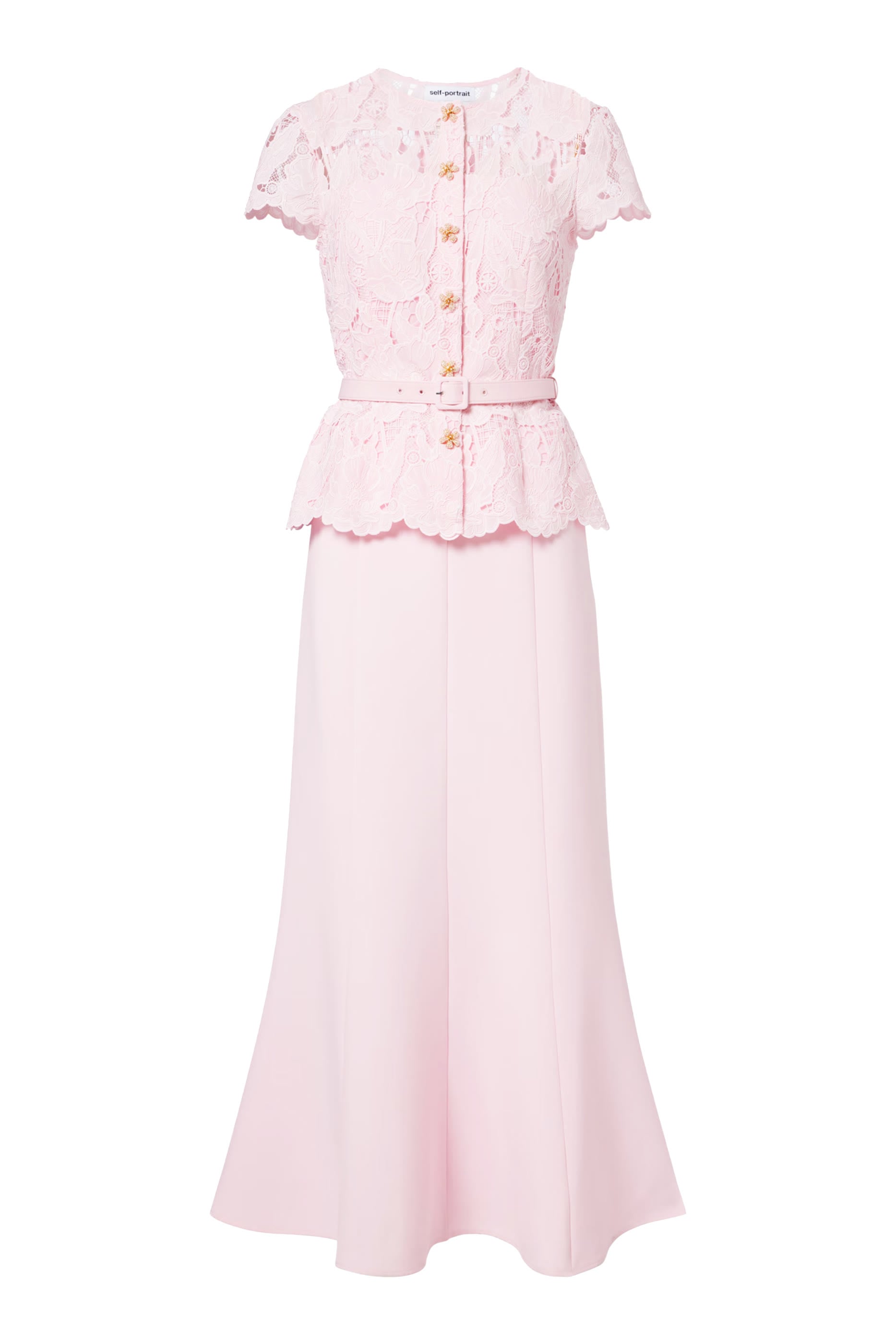 Peplum-Waist Lace Midi Dress