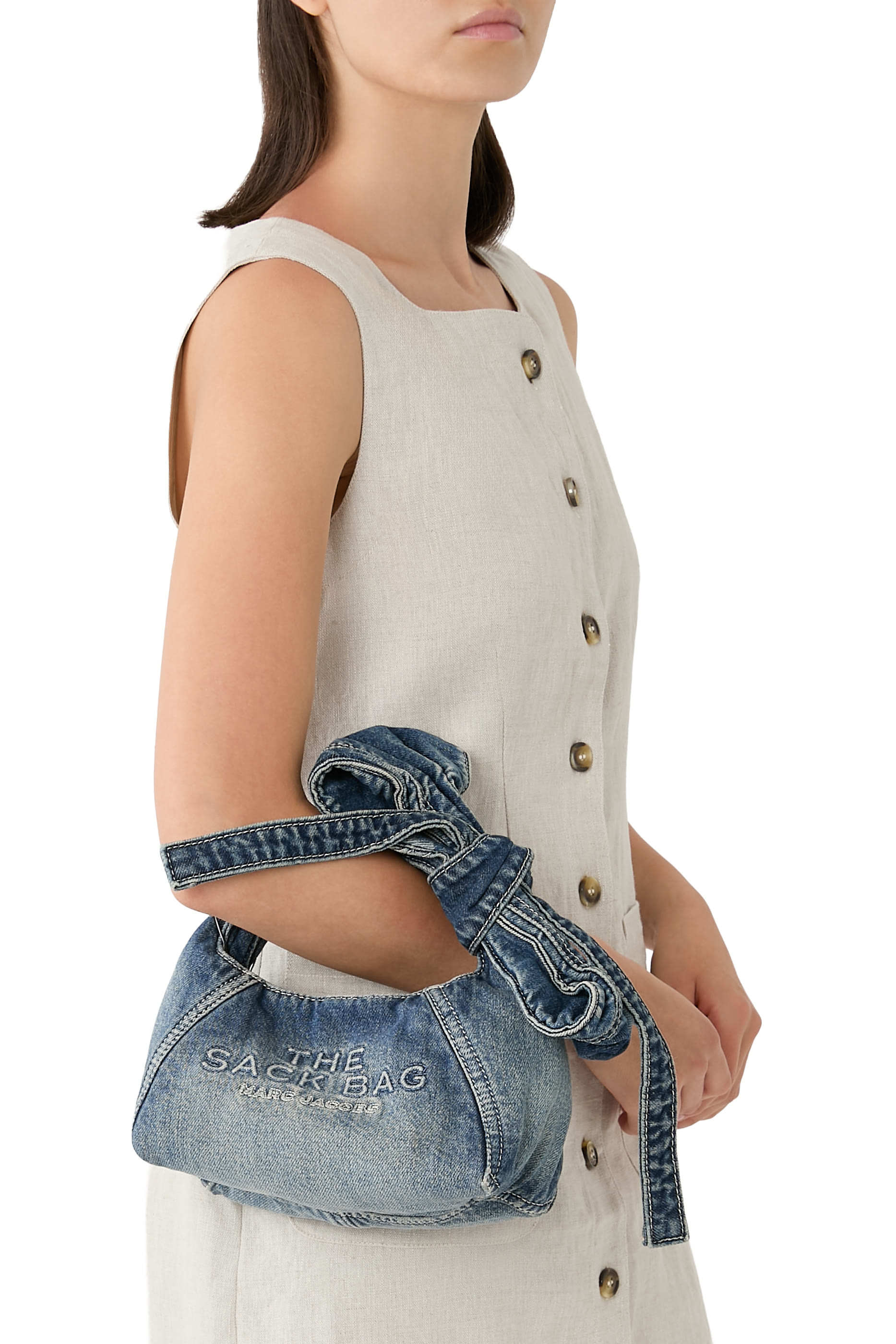  Bow Denim Mini Sack Bag