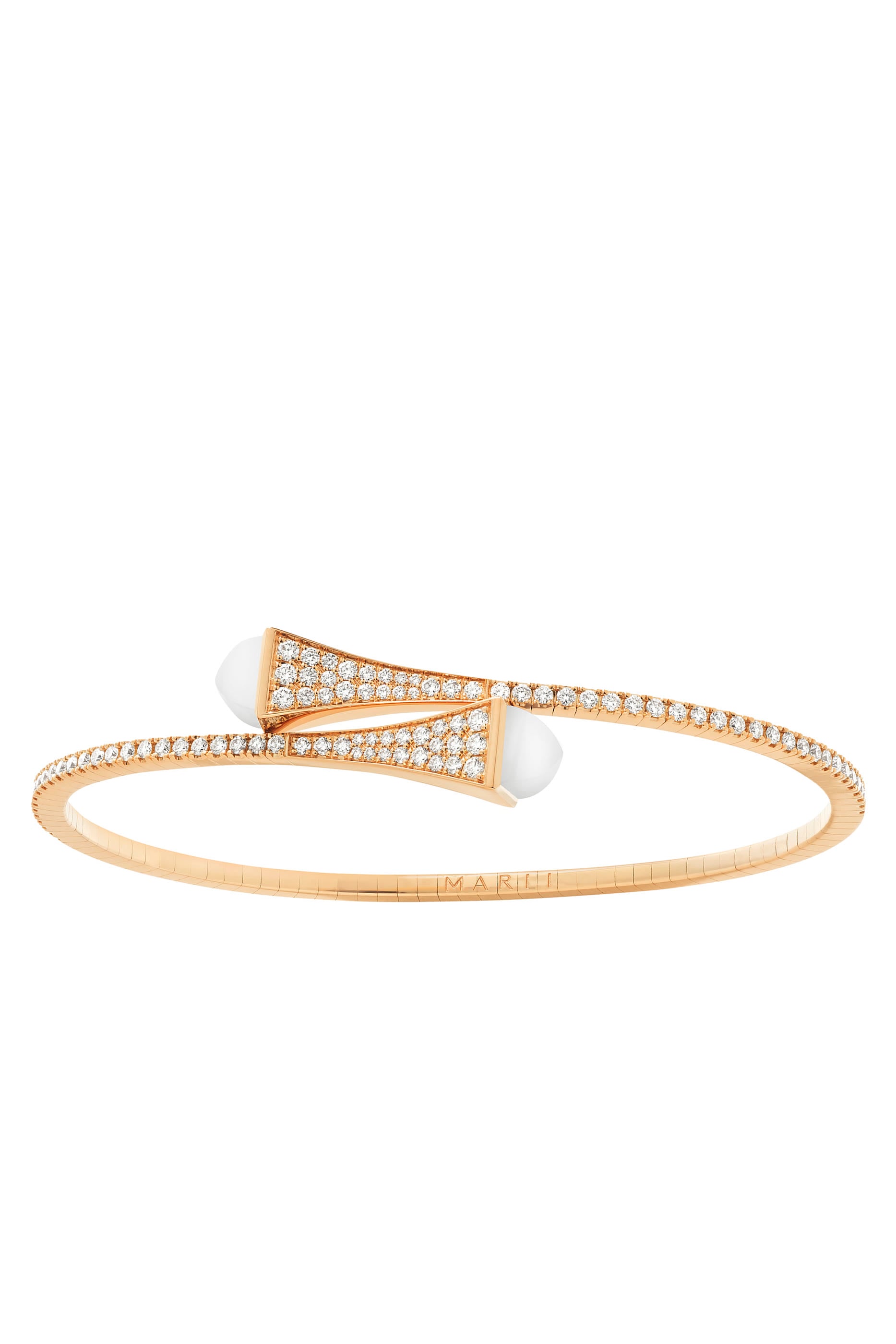 Cleo Midi Bangle, Pink Gold, White Agate & Diamonds