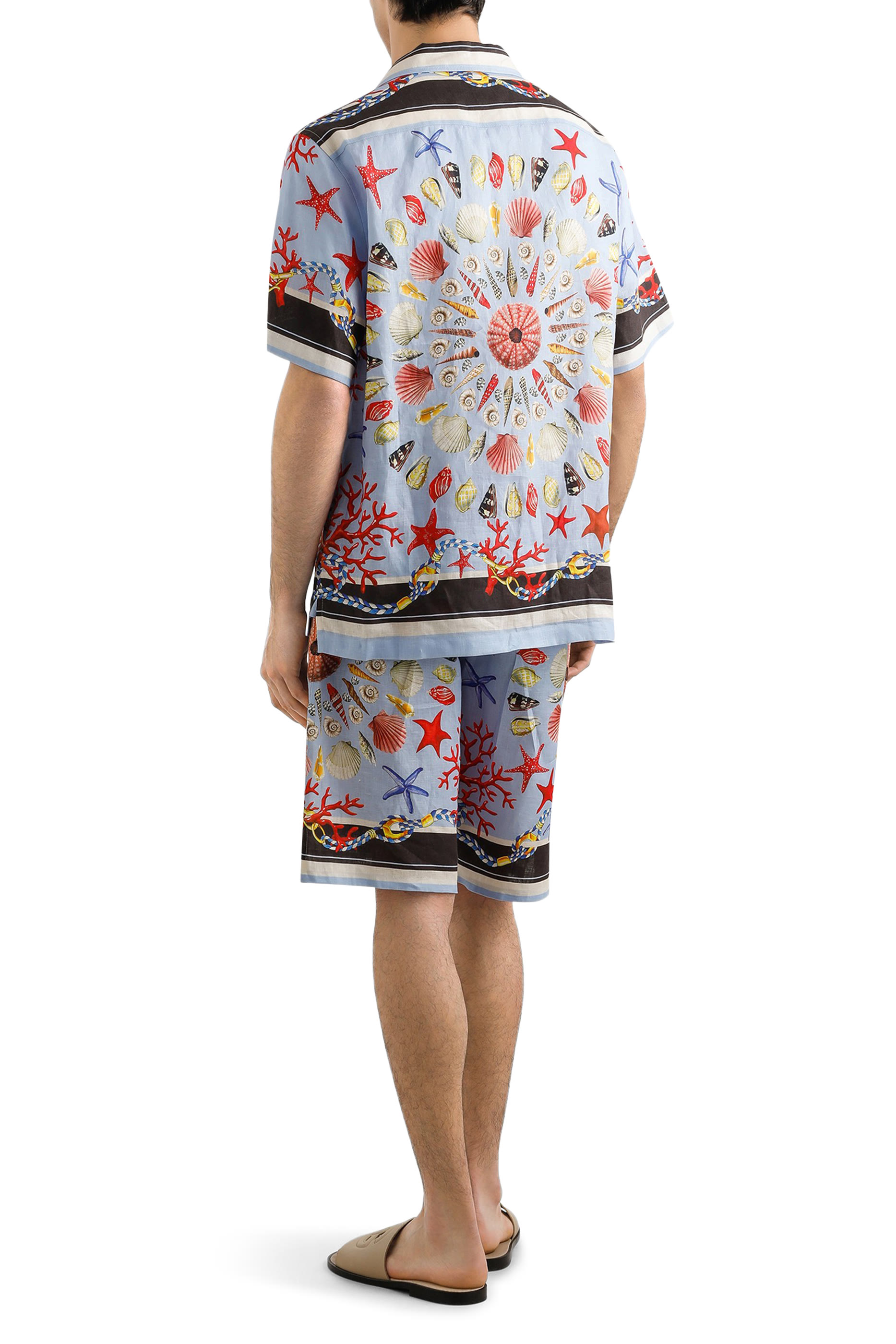 Shell-Print Hawaiian Linen Canvas Shirt