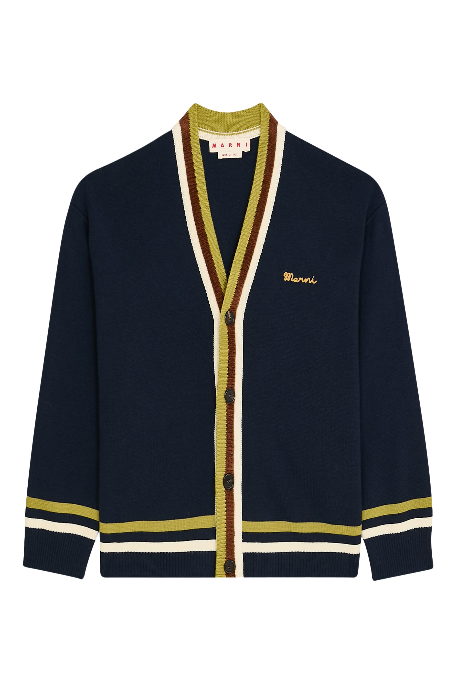 Logo Embroidered Striped Cardigan
