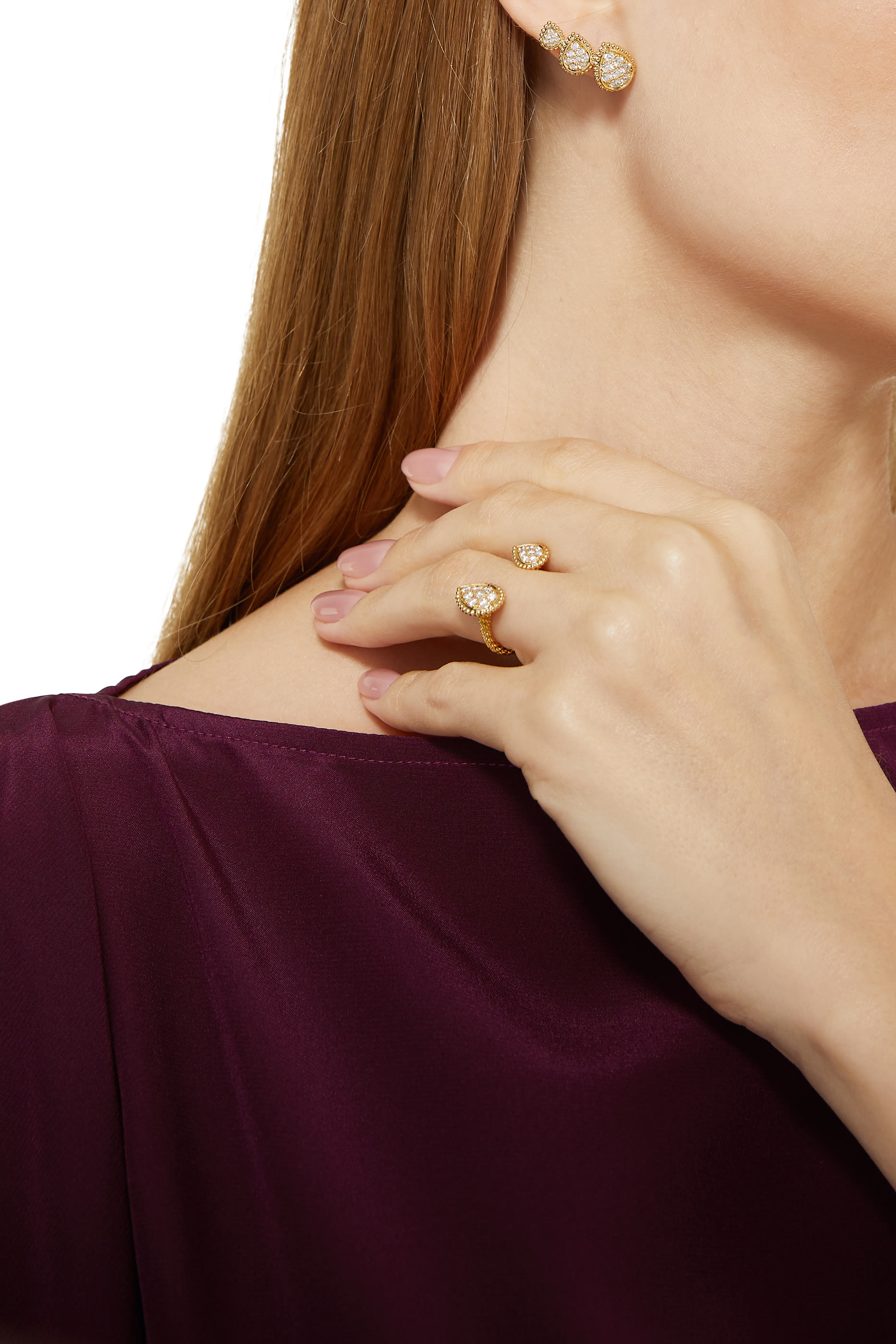 Serpent Boh&egrave;me Triple Motif Stud Earrings, 18k Yellow Gold & Diamonds