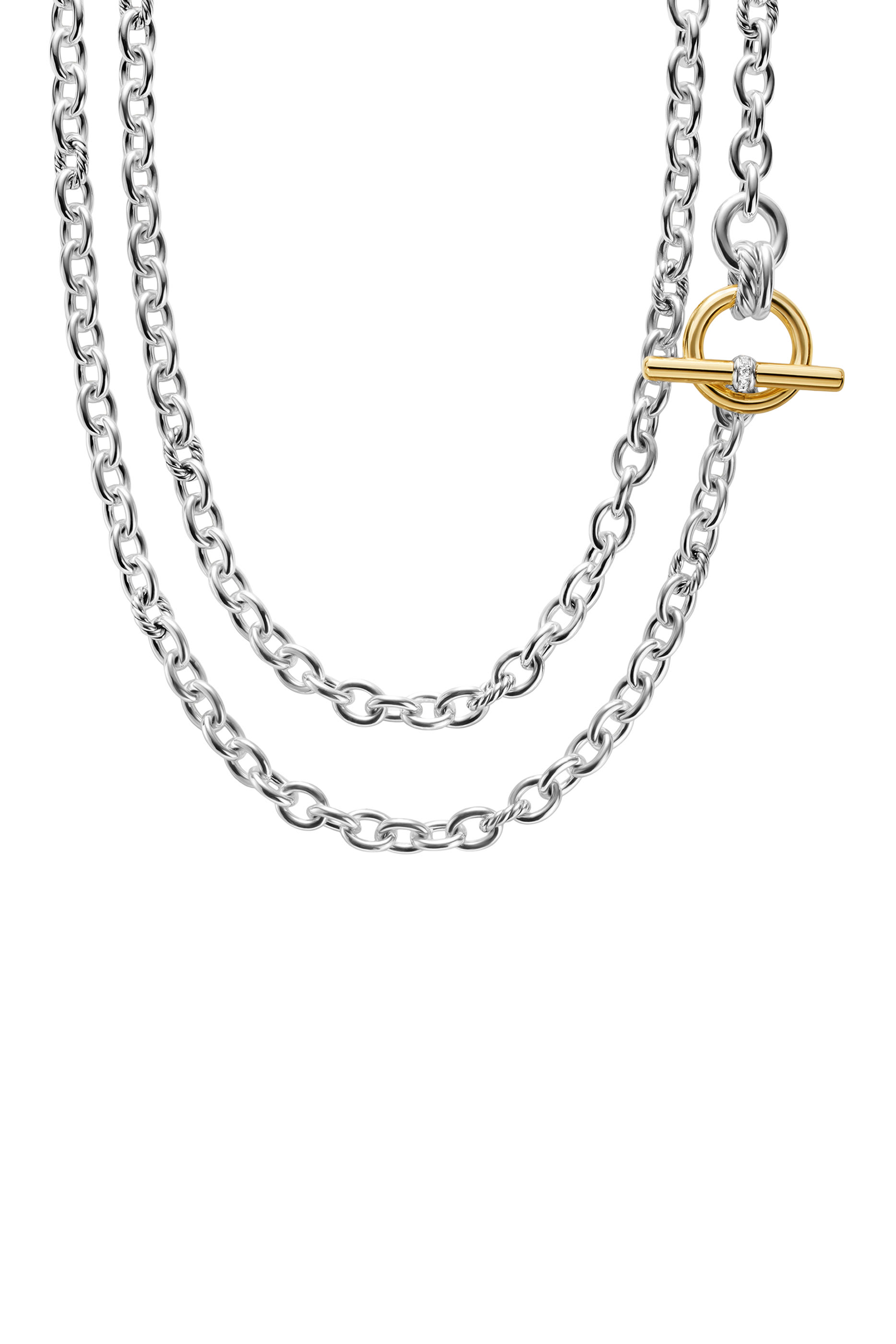  DY Mercer&reg; Double Row Toggle Chain Necklace, Sterling Silver with 18K Yellow Gold and Diamonds