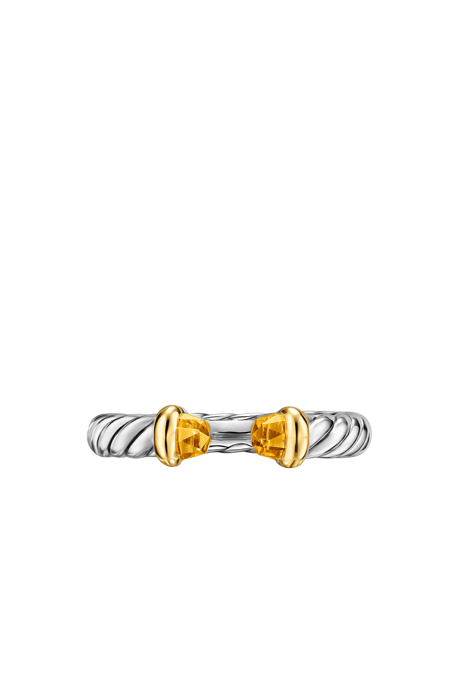 Petite Cable Open Ring, Sterling Silver with 14K Yellow Gold & Citrine