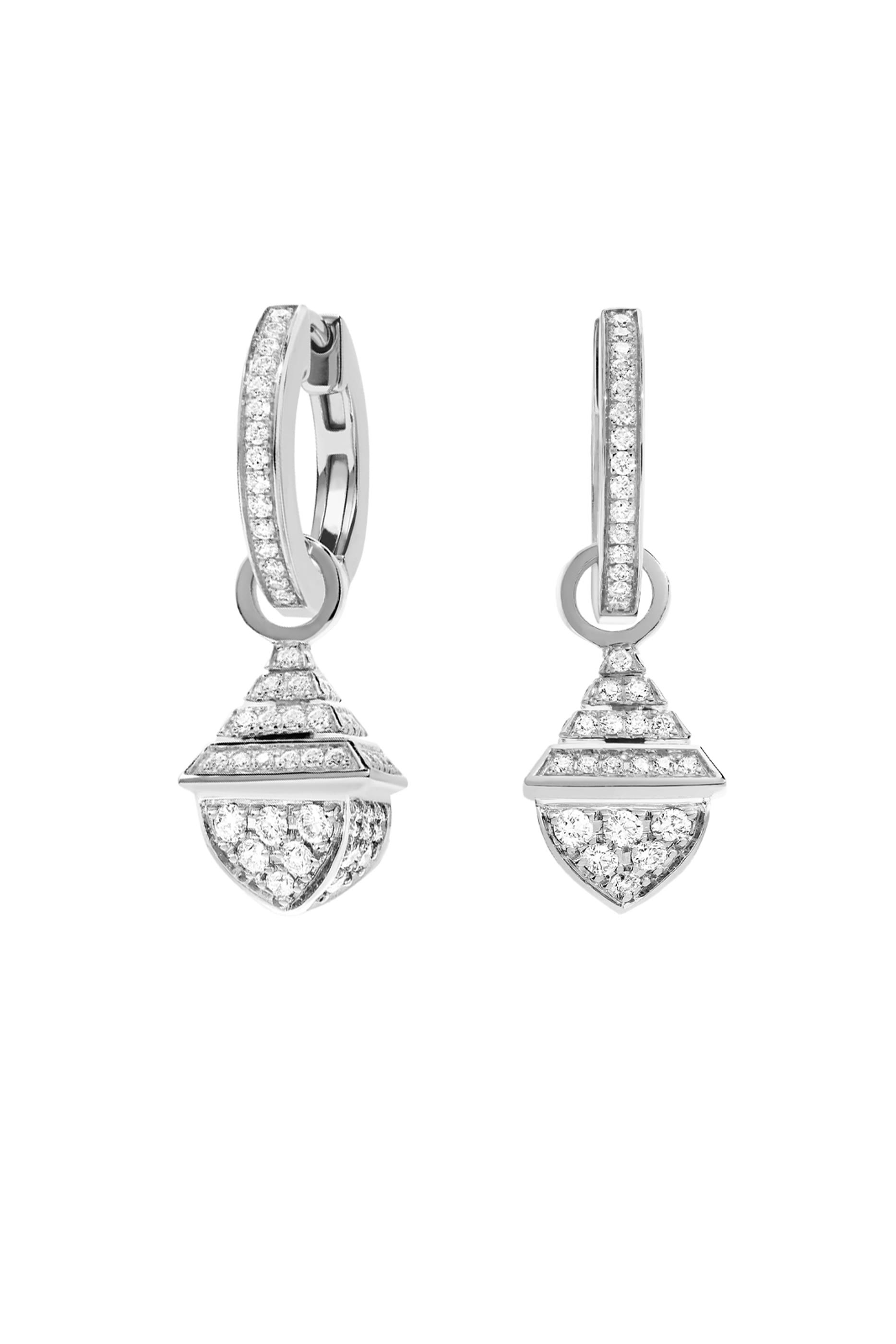 Cleo Mini Rev Earrings, 18k White Gold With Full Diamonds
