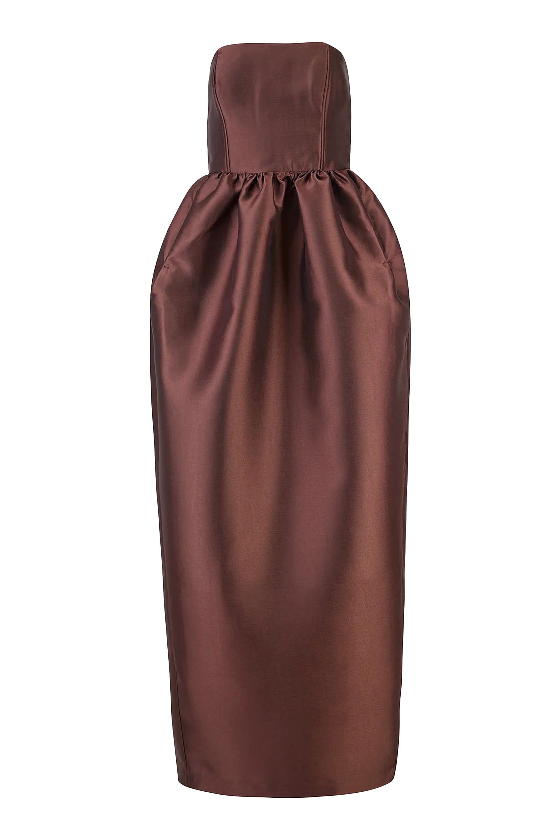 Heavy Satin Strapless Tulip Long Dress
