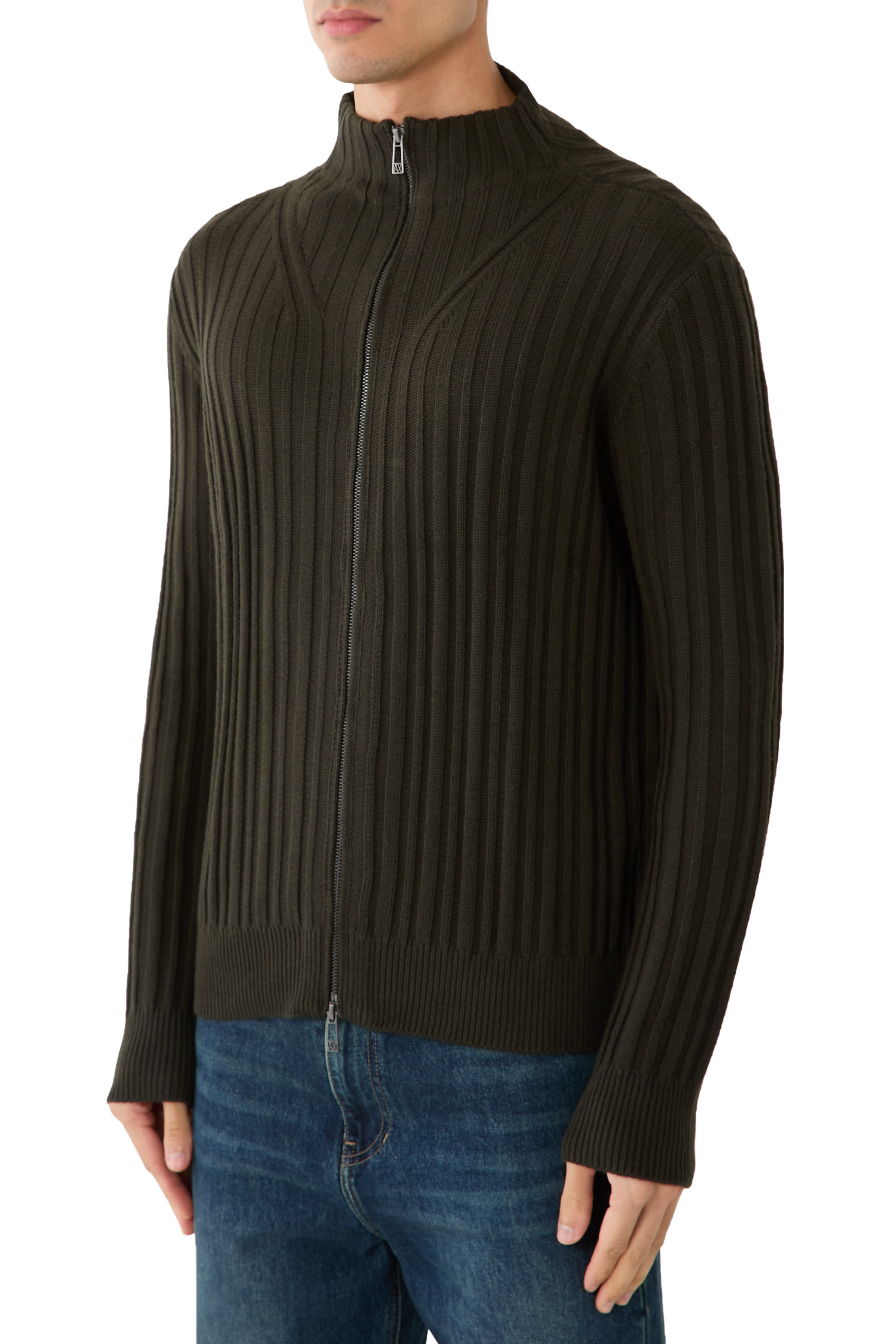 Zip-Up Ribbed Cardigan