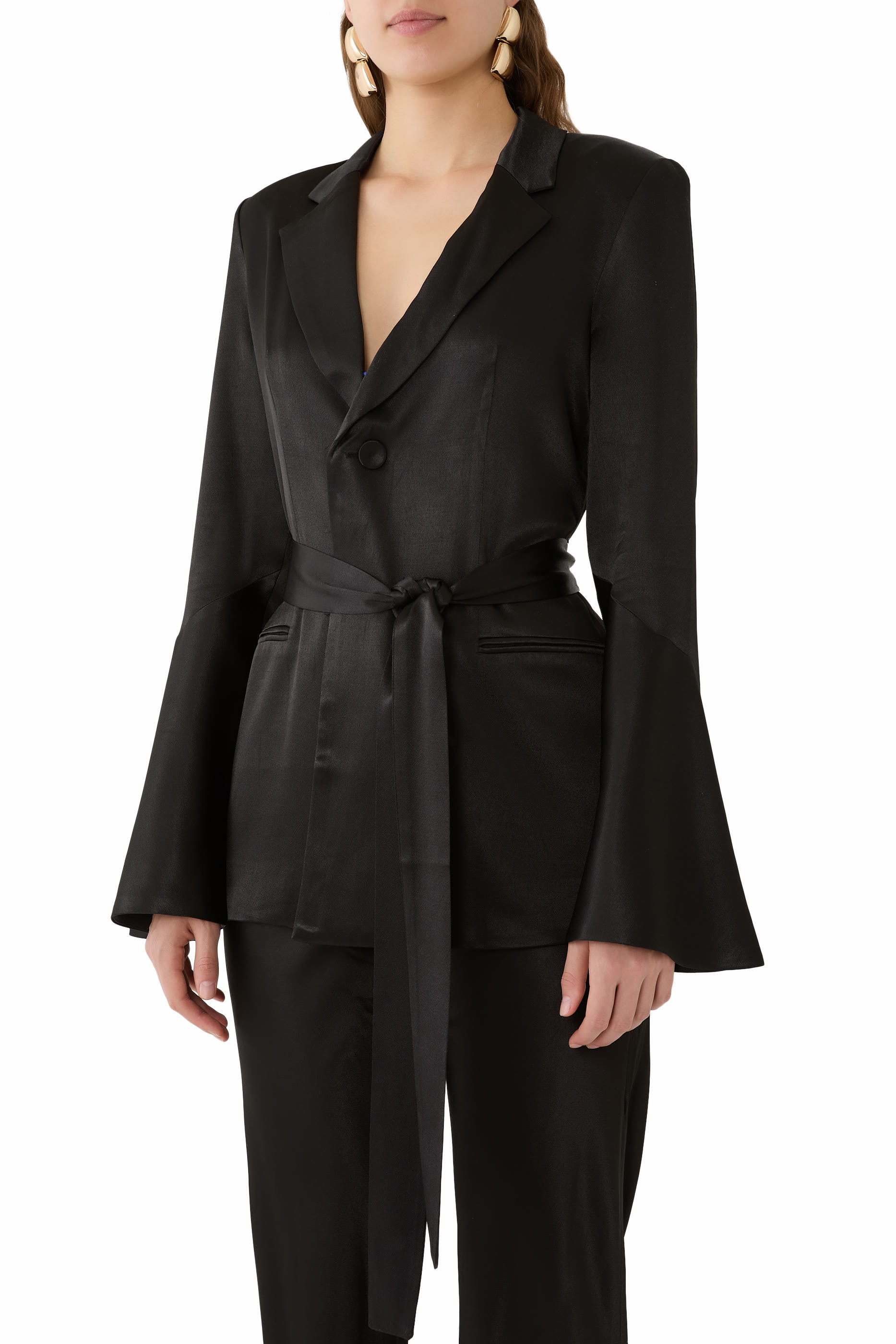 La Lune Flared Sleeves Belted Blazer