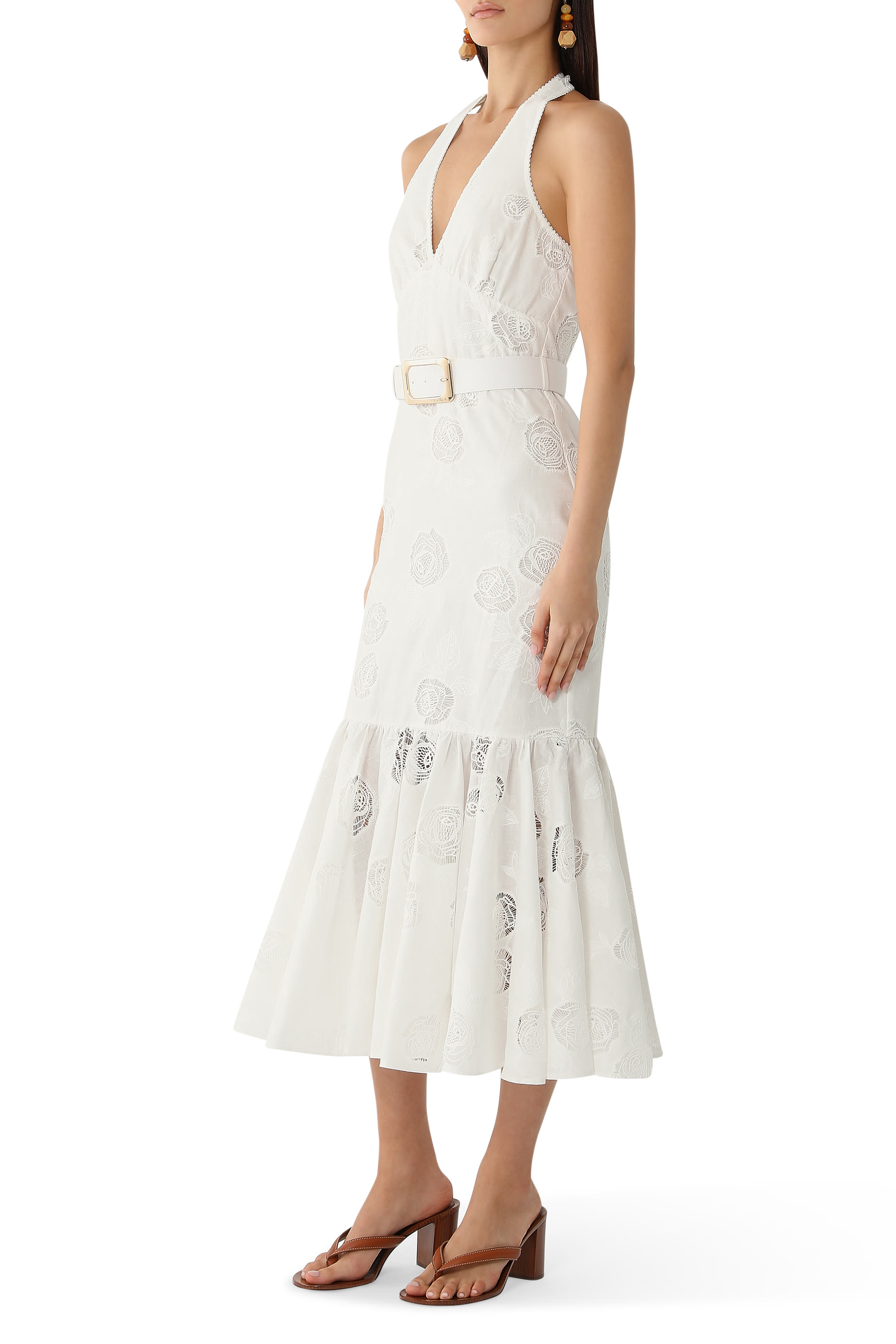 Linen Blend Halterneck Midi Dress
